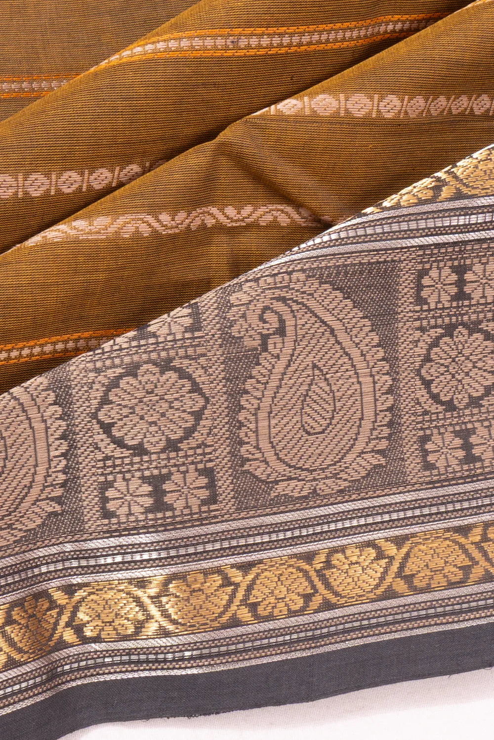 Chettinad Cotton Horizontal Lines Brown Saree