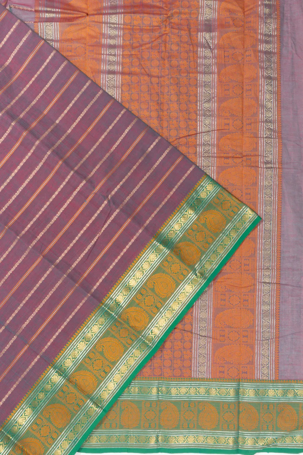 Chettinad Cotton Horizontal Lines Lilac Saree