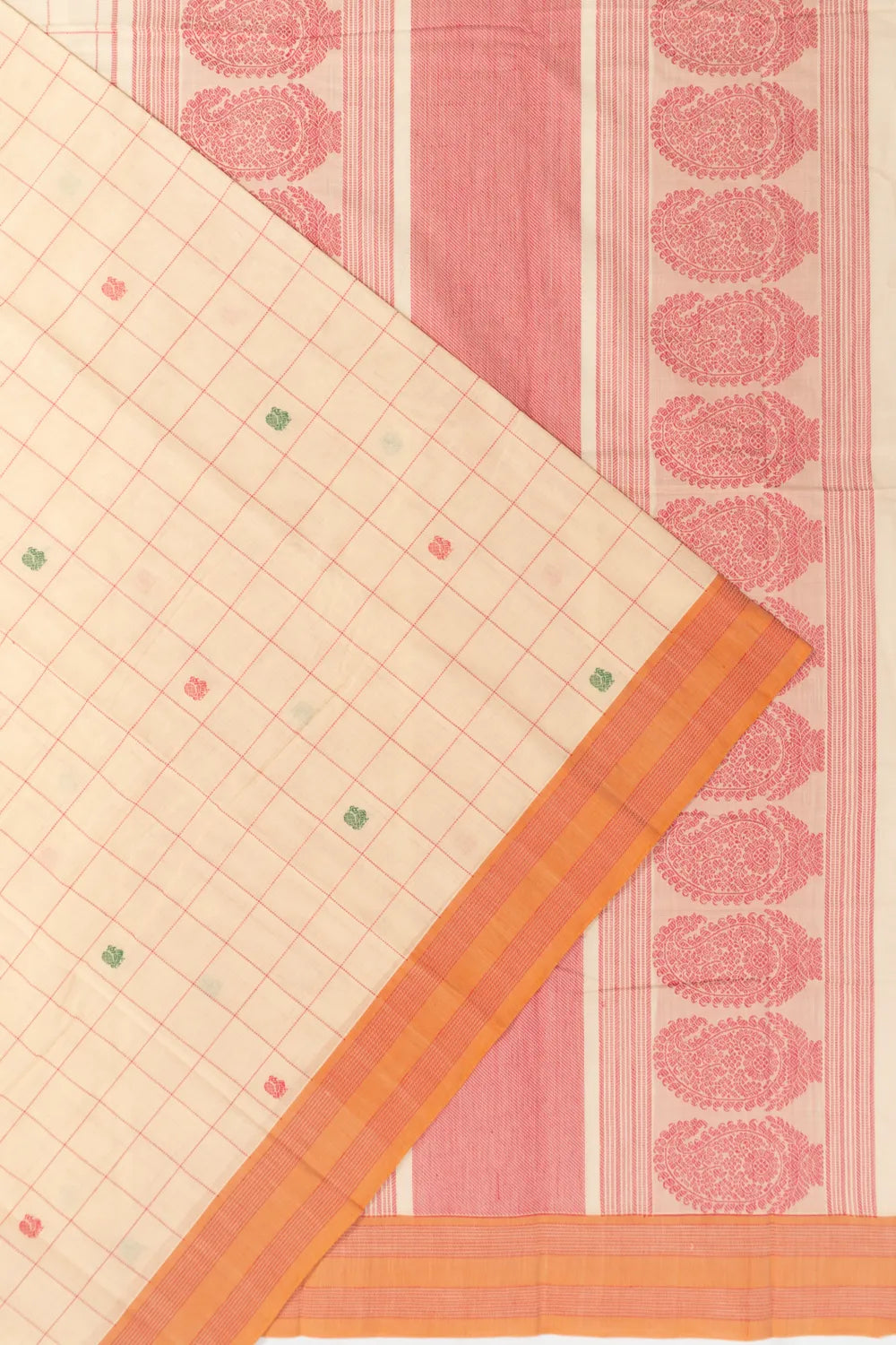 Chettinad Cotton Checks And Butta Off White Saree