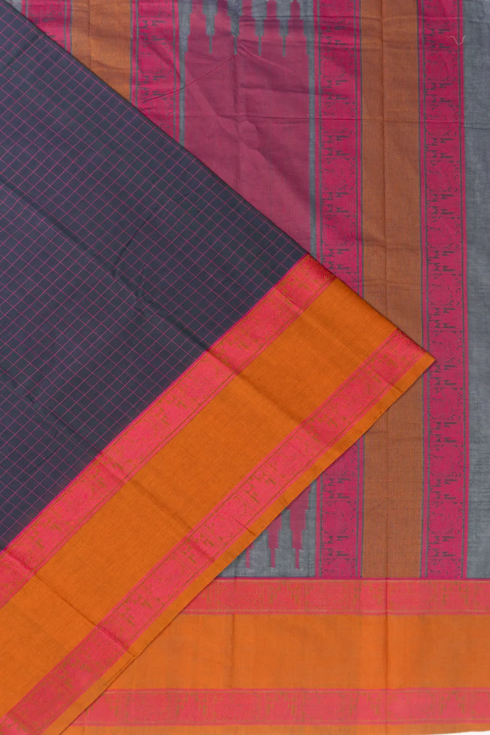 Chettinad Cotton Checks Blue Saree