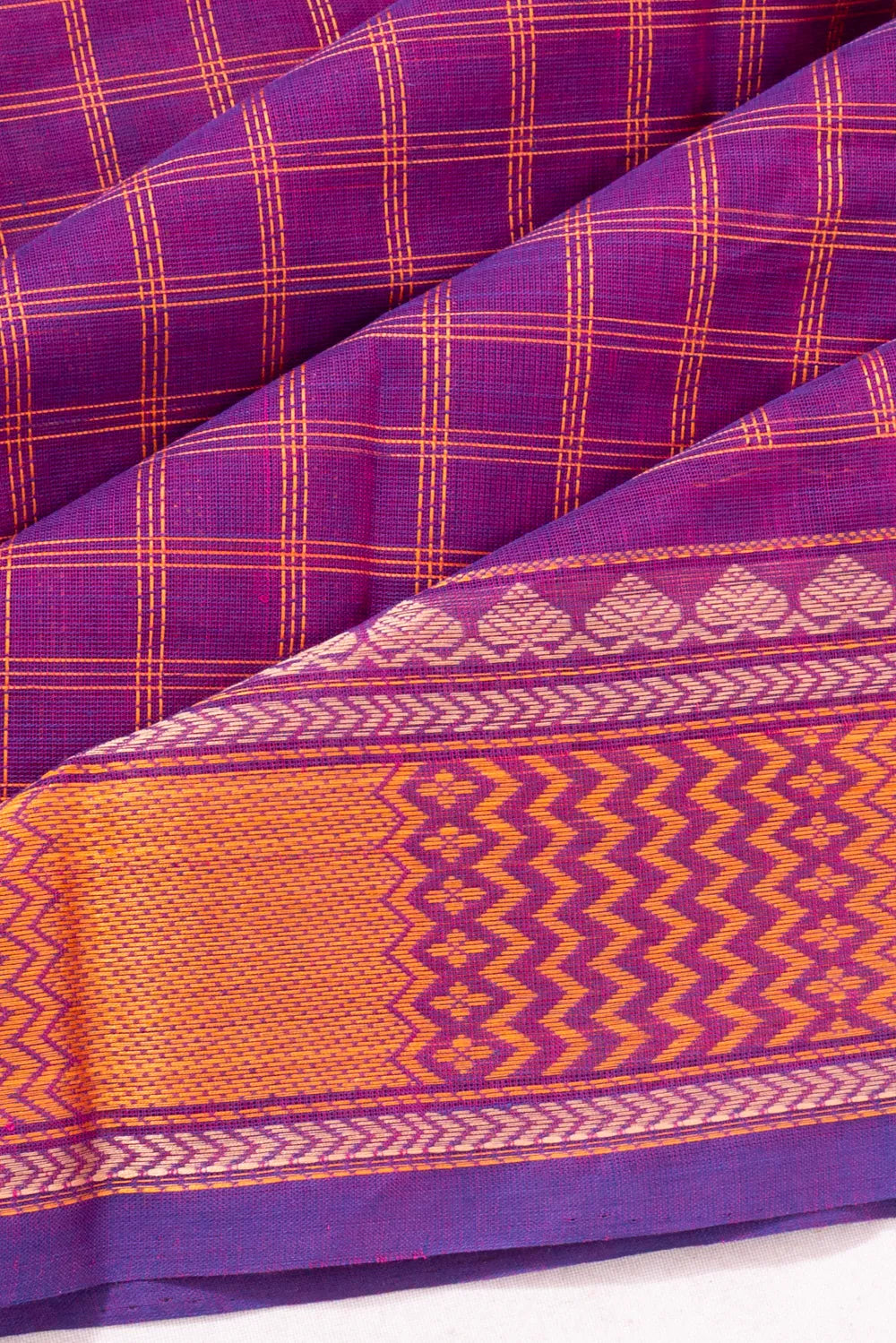 Chettinad Cotton Checks Violet Saree