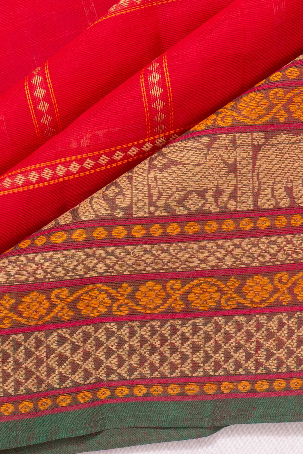 Chettinad Cotton Checks Red Saree