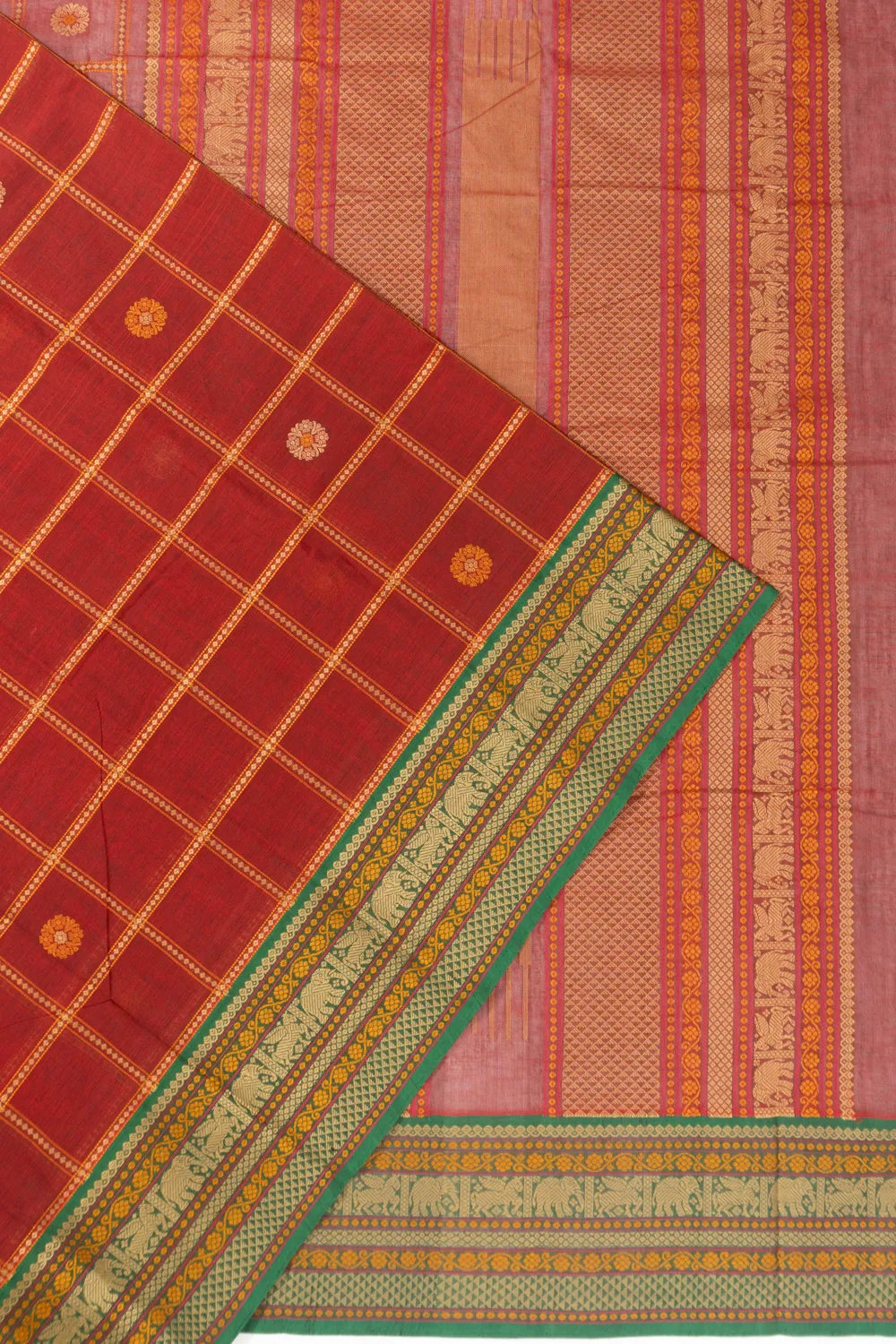 Chettinad Cotton Checks And Butta Red Saree