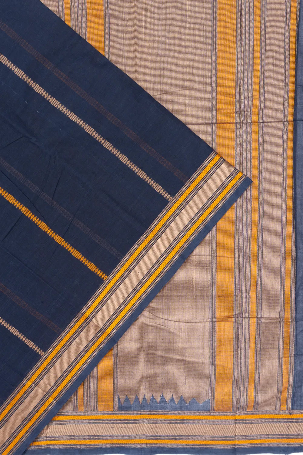 Chettinad Cotton Vertical Lines Navy Blue Saree