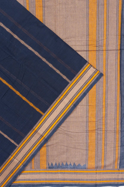 Chettinad Cotton Vertical Lines Navy Blue Saree