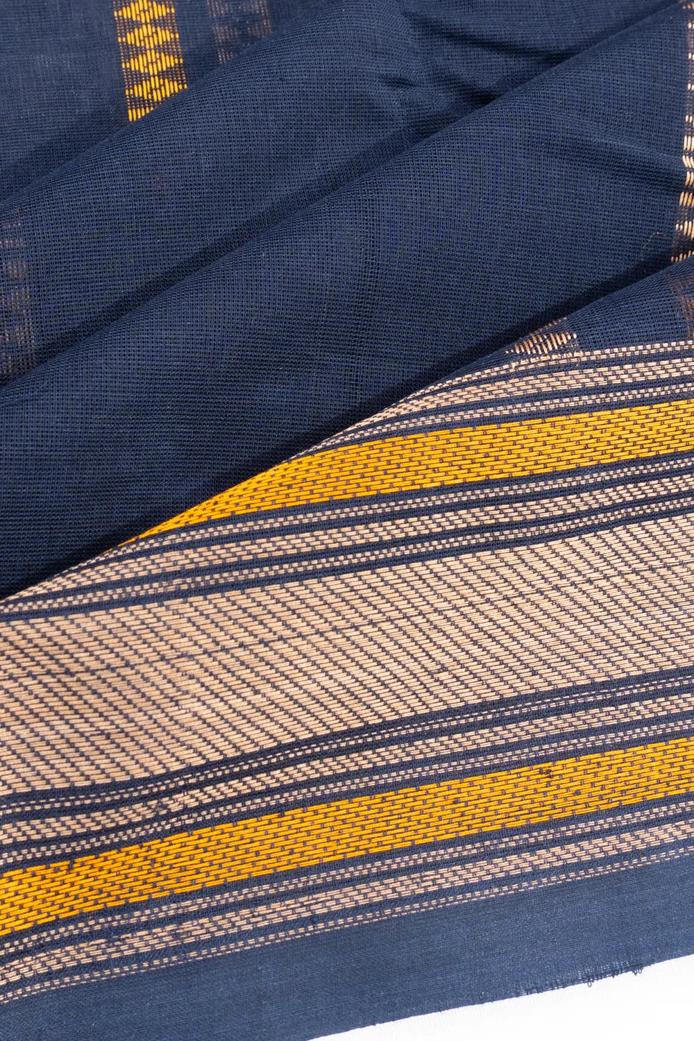 Chettinad Cotton Vertical Lines Navy Blue Saree