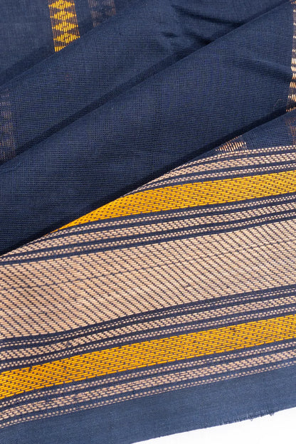 Chettinad Cotton Vertical Lines Navy Blue Saree