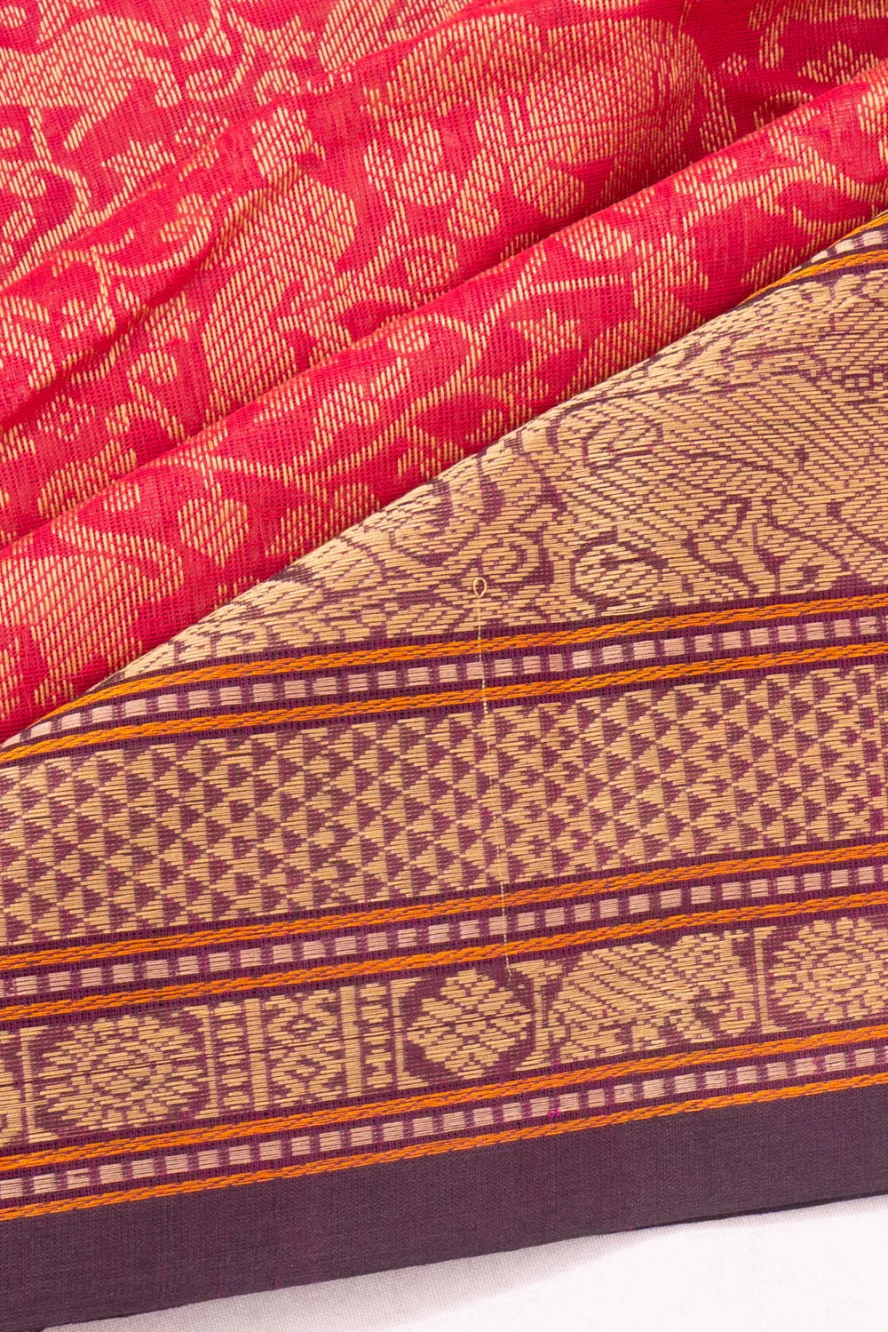 Chettinad Cotton Vanasingaram Brocade Red Saree
