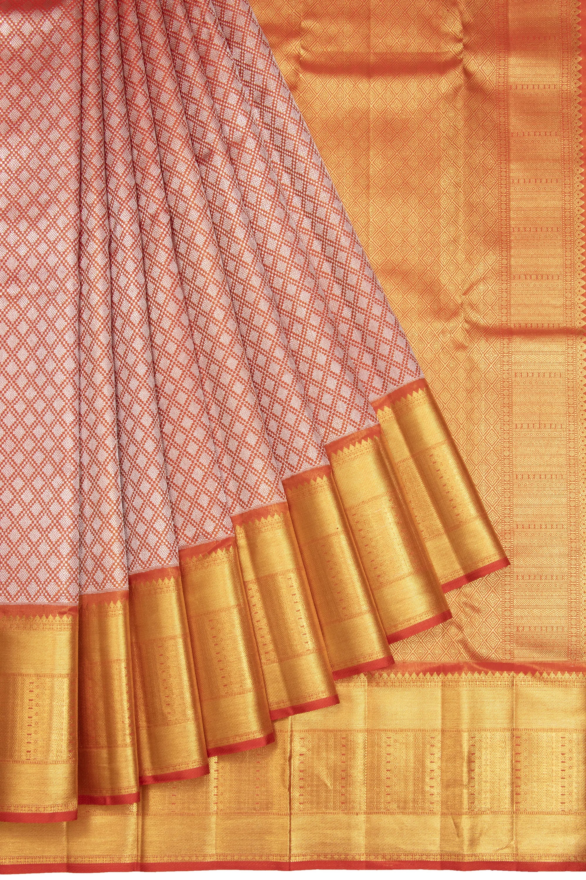 Kanchipuram Silk Tissue Brocade Orange Saree