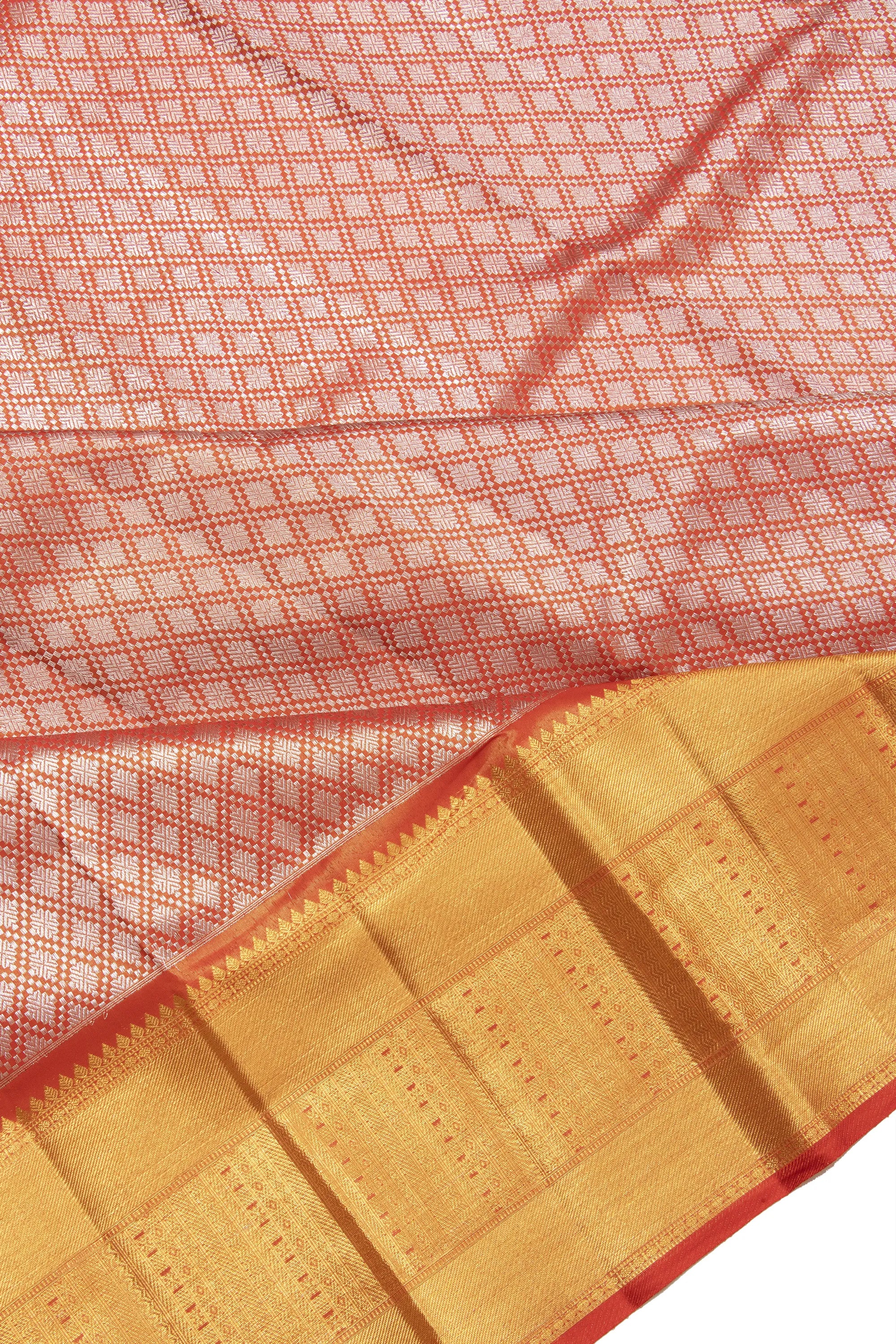 Kanchipuram Silk Tissue Brocade Orange Saree