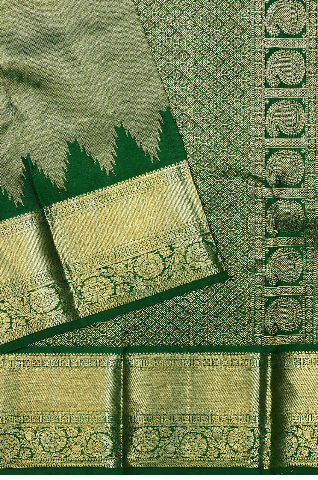 Taranga Kanchi Silk Tissue Plain Dark Green Saree