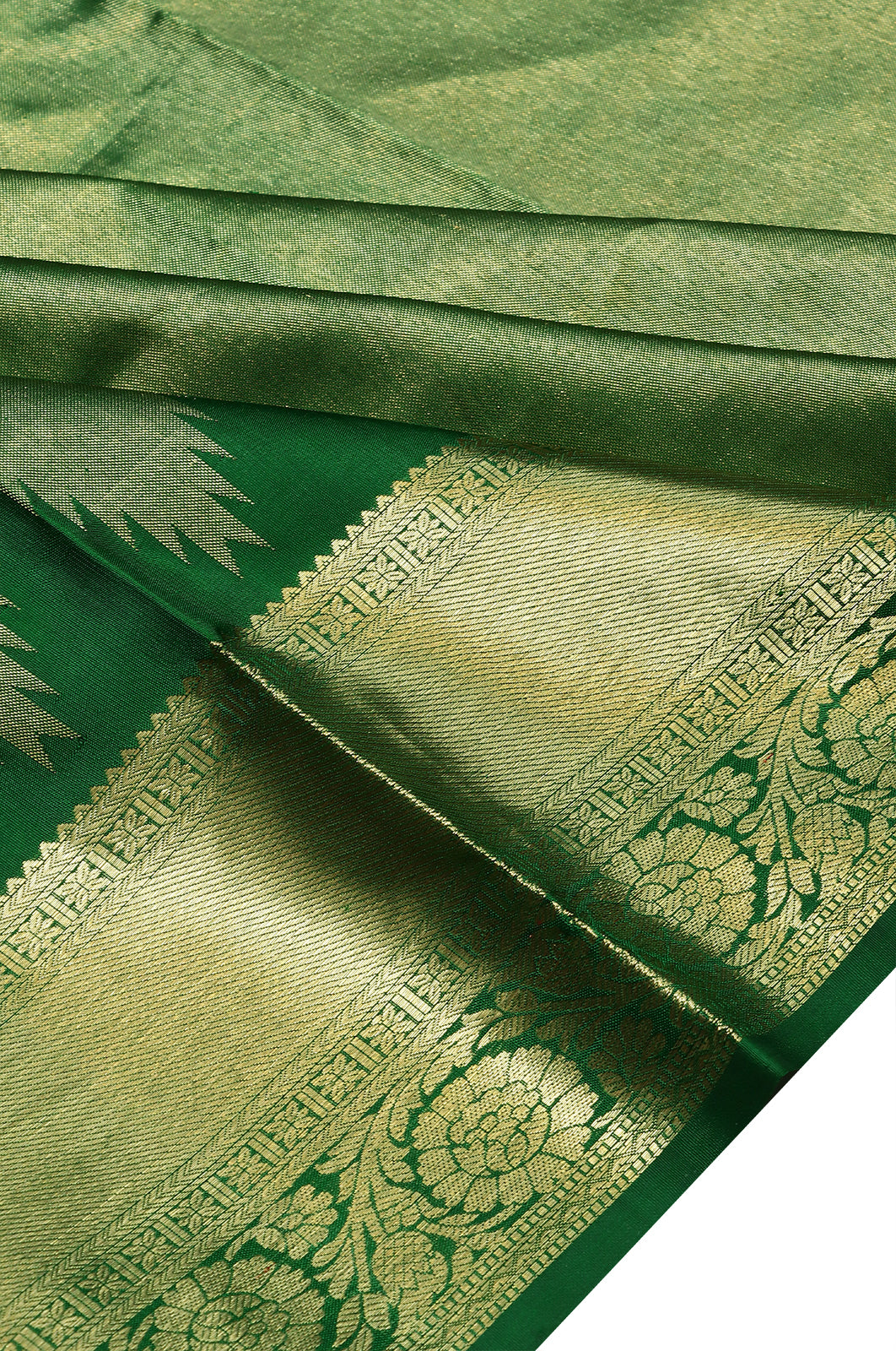 Taranga Kanchi Silk Tissue Plain Dark Green Saree