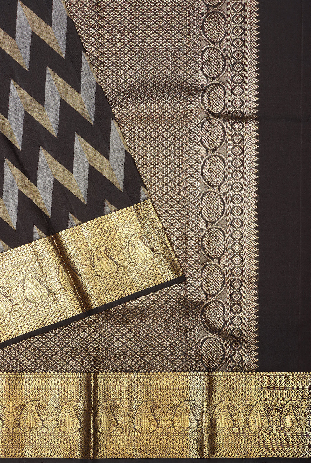 Taranga Kanchi Silk Zig Zag Lines Choco Brown Saree