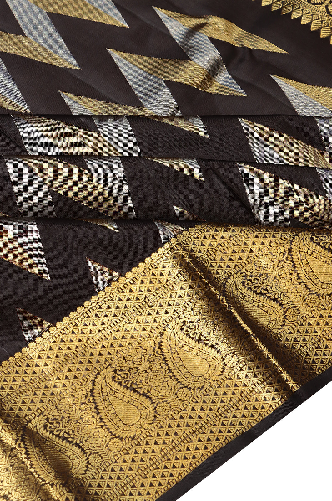 Taranga Kanchi Silk Zig Zag Lines Choco Brown Saree