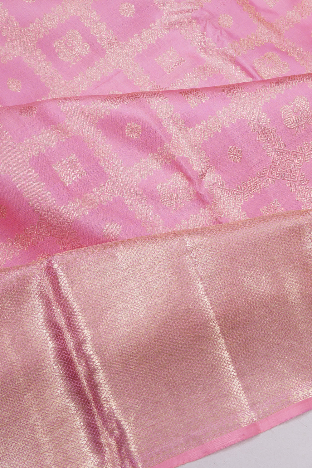 Kanchipuram Silk Kattam Checks Pink Saree