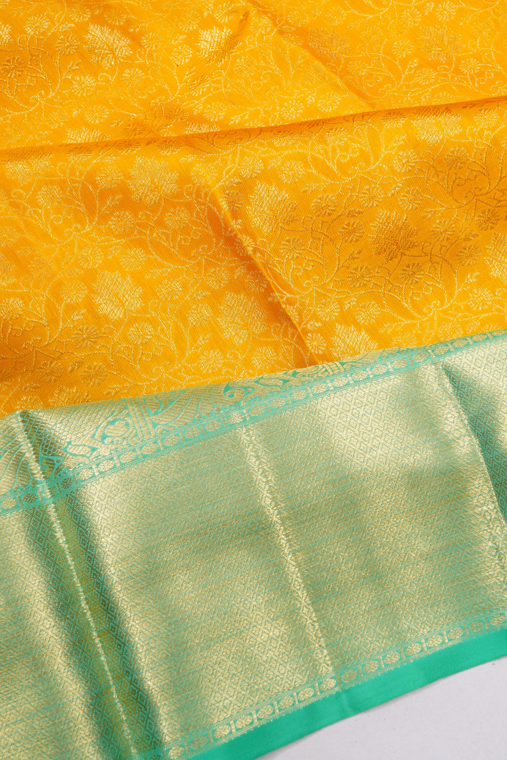 Kanchipuram Silk Brocade Yellow Saree