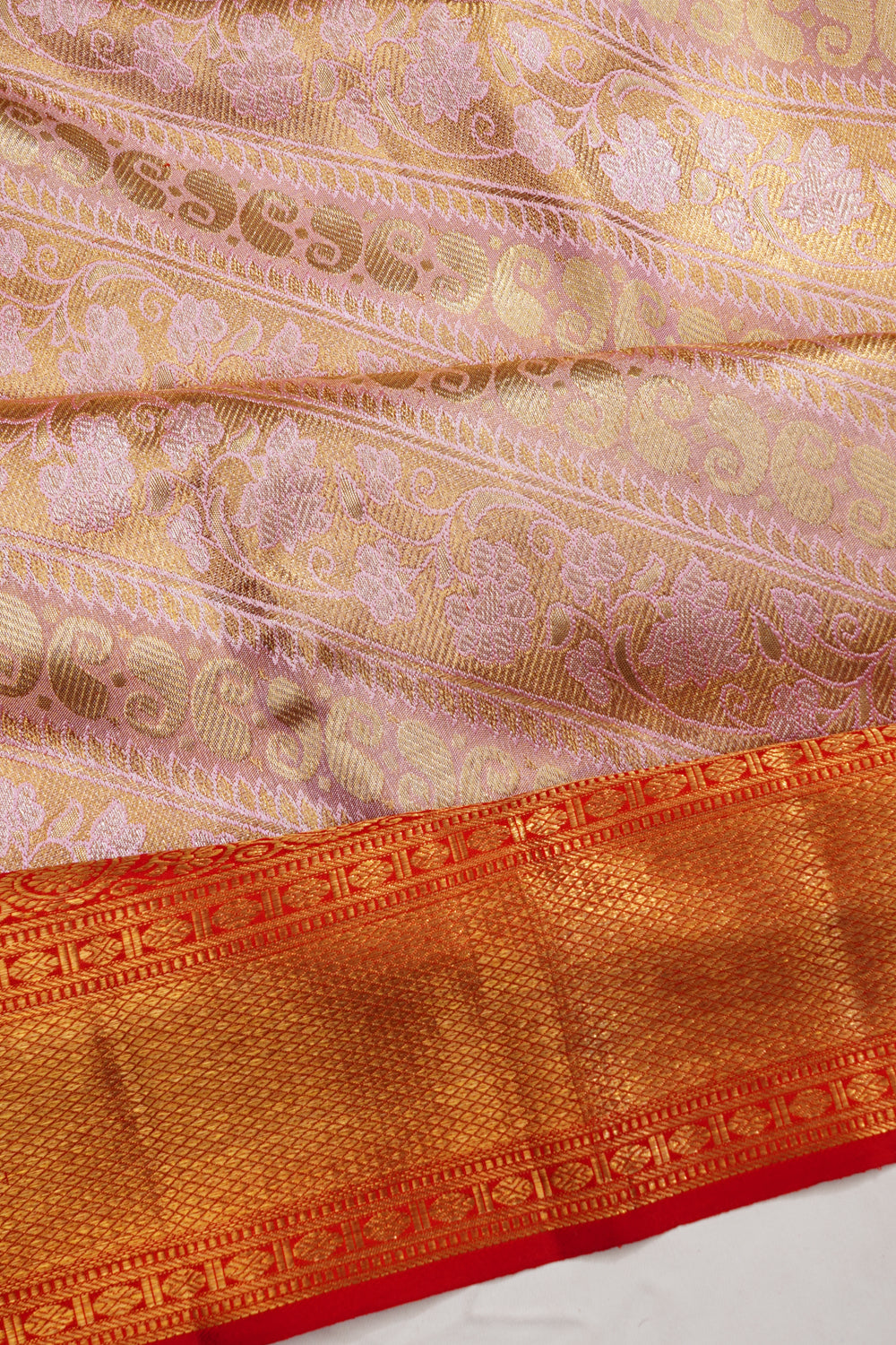 Kanchipuram Silk Tissue Brocade Pink Saree
