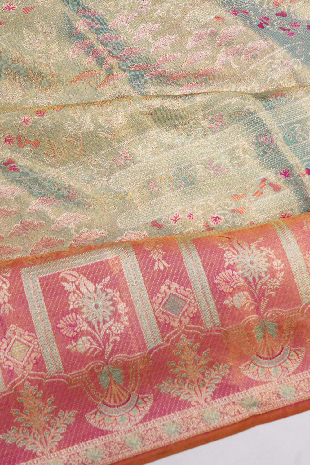 Kanchipuram Silk Tissue Brocade Green Saree