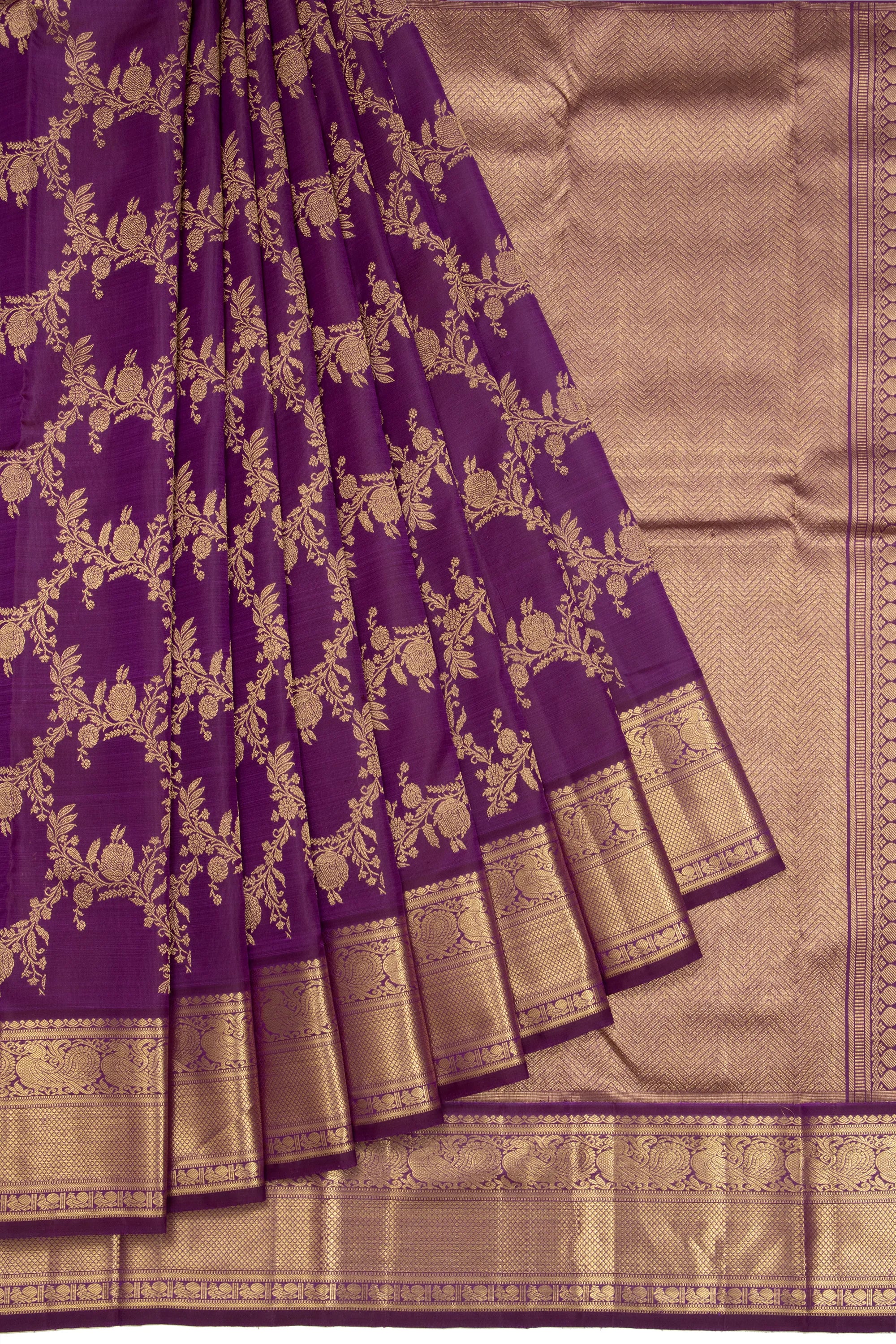 Kanchipuram Silk Jaal Purple Saree