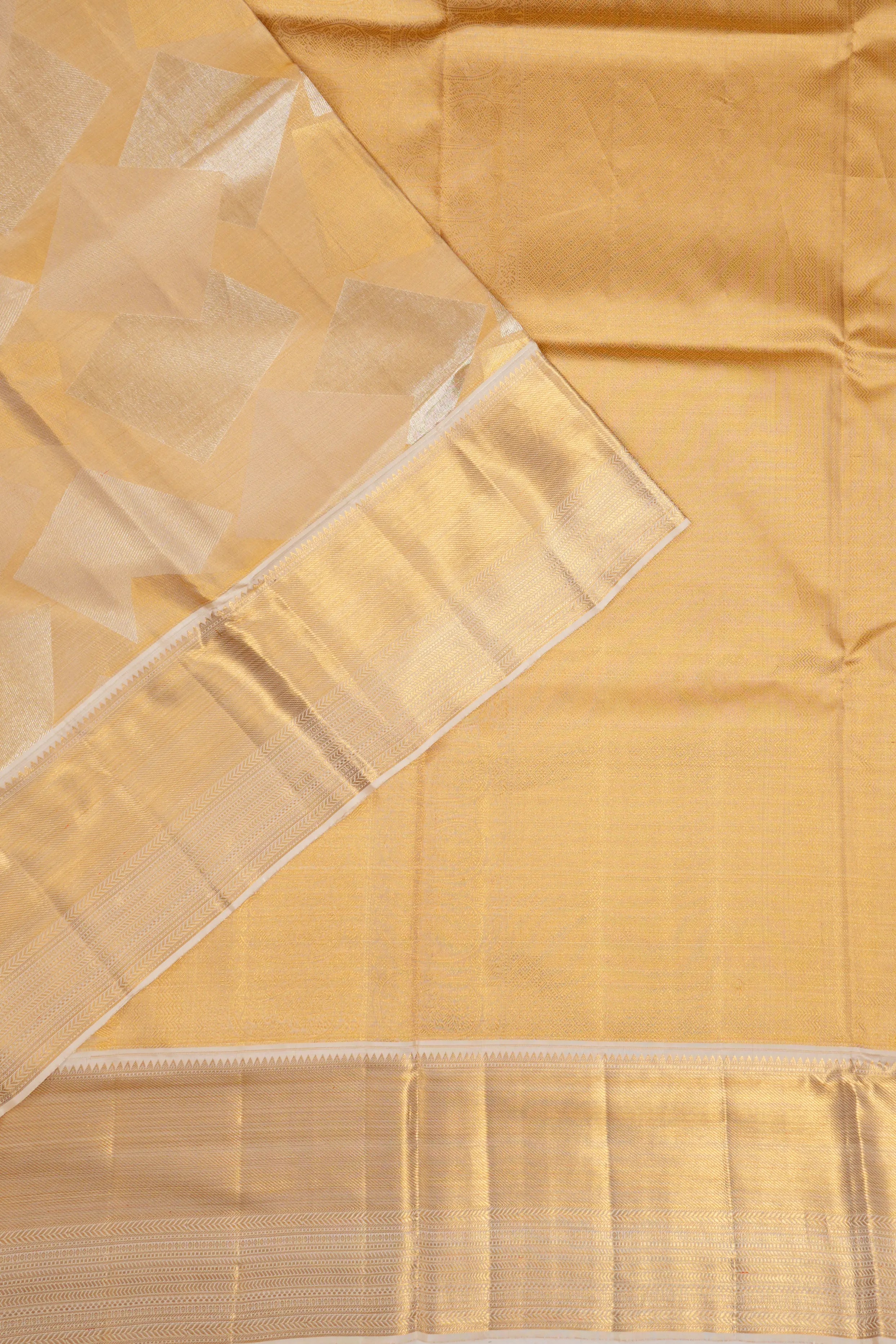 Kanchipuram Silk Geometrical Brocade Gold Saree