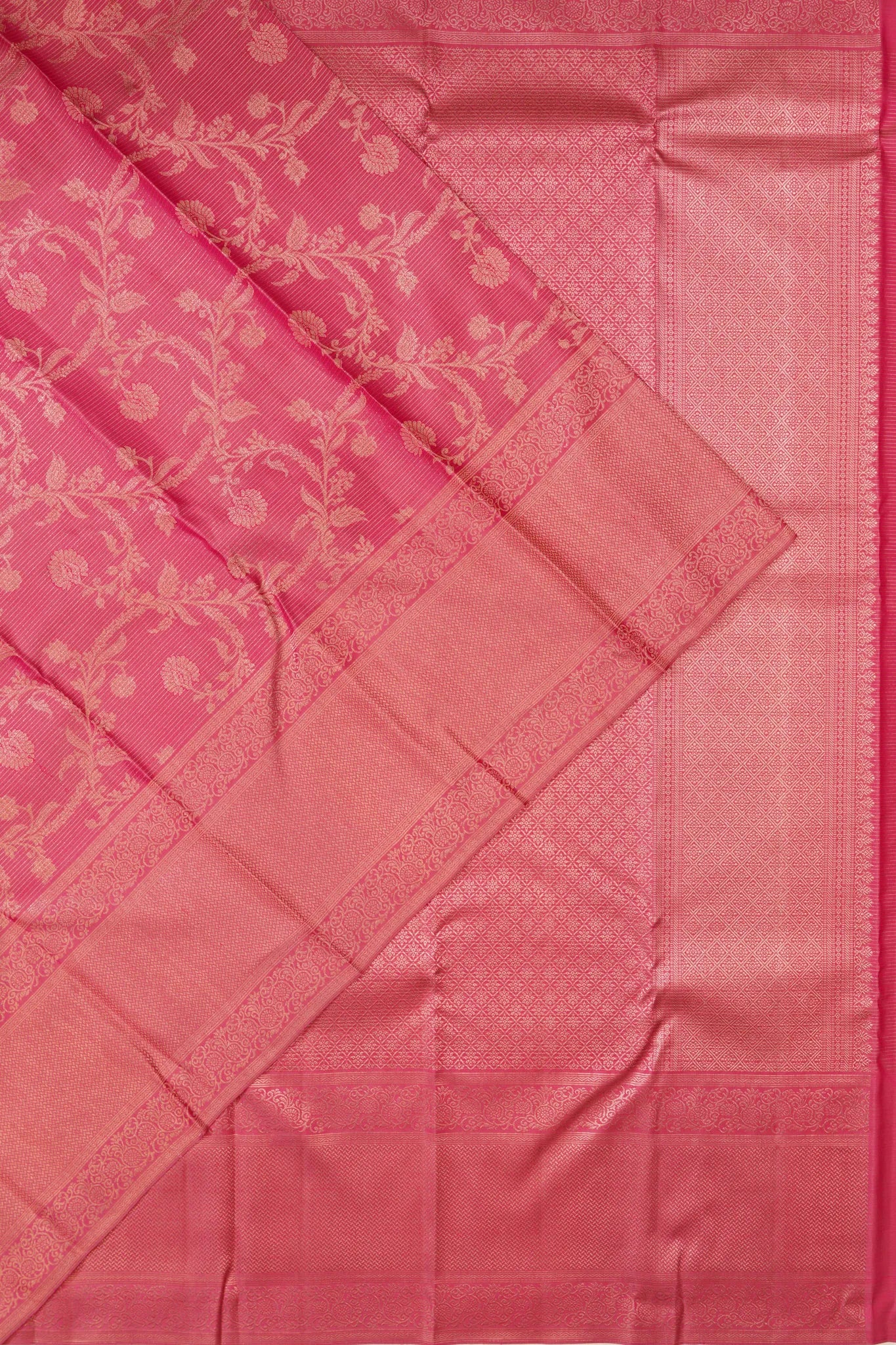 Taranga Kanchi Silk Oosi Lines And Jaal Pink Saree