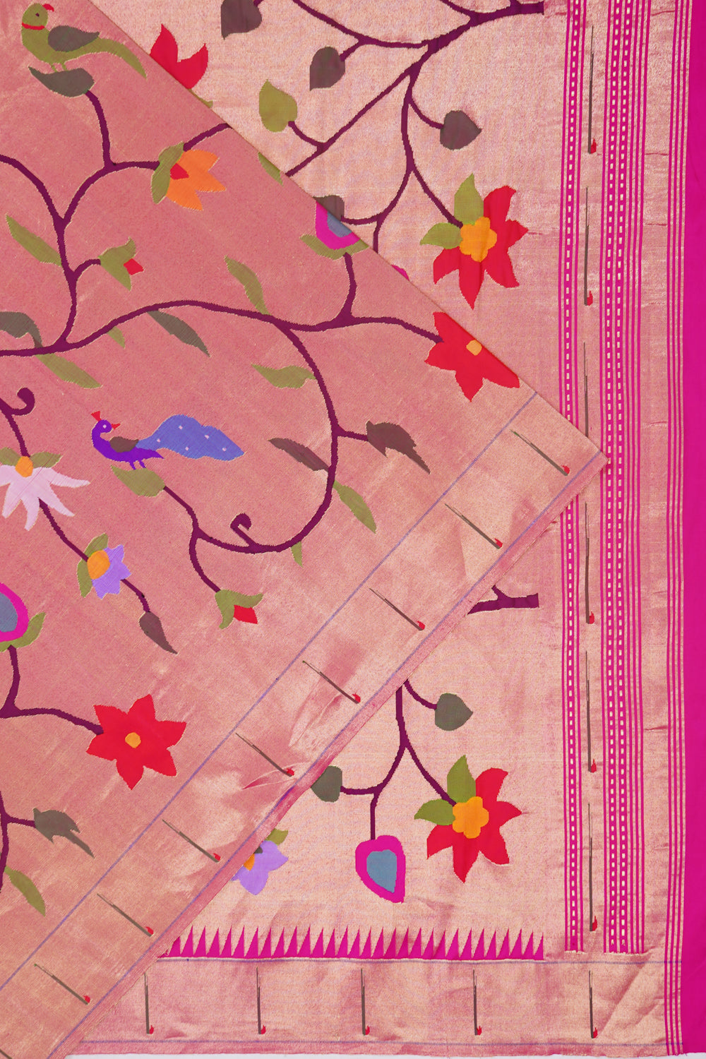Paithani Silk Tissue All Over Jaal Pink Saree