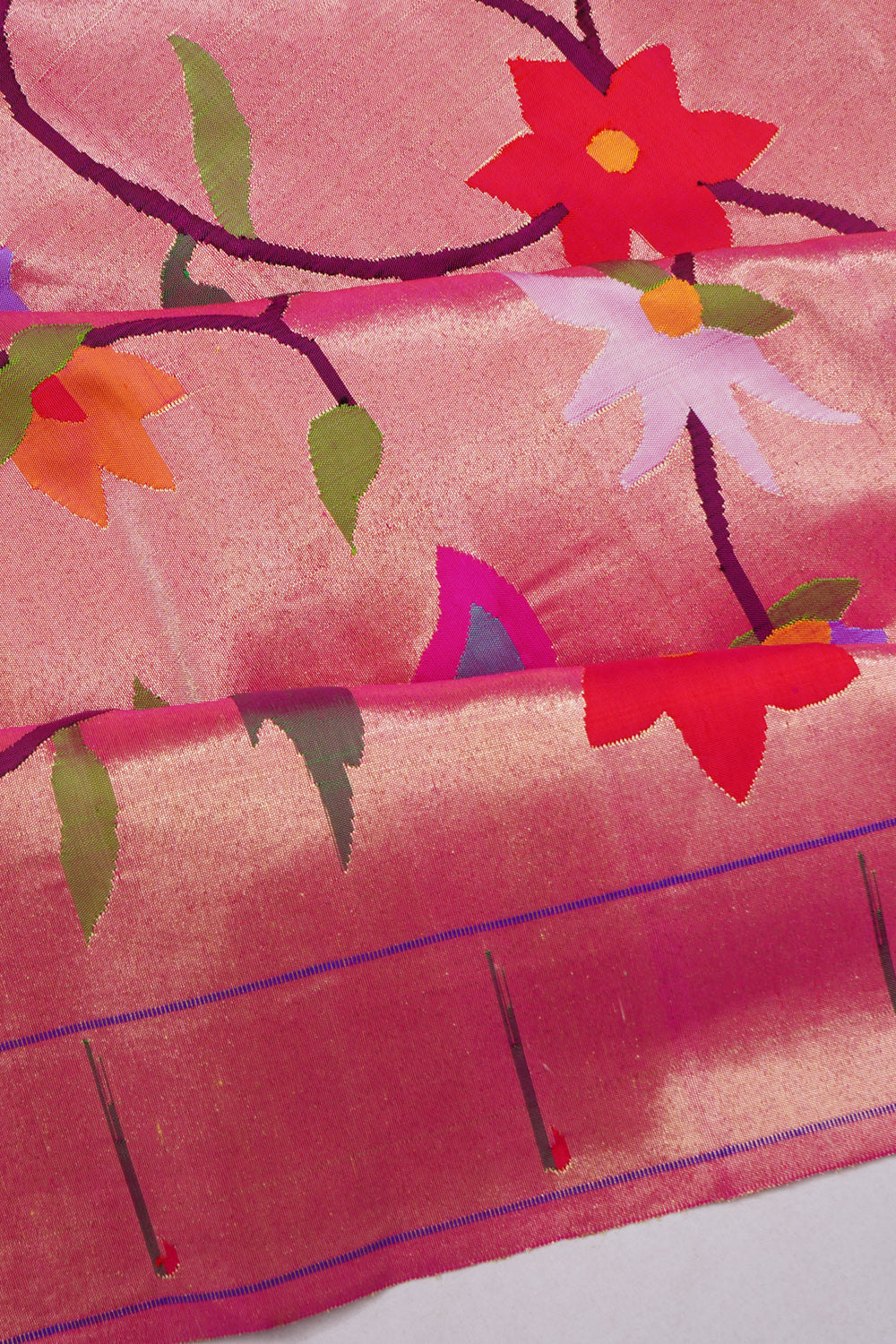 Paithani Silk Tissue All Over Jaal Pink Saree