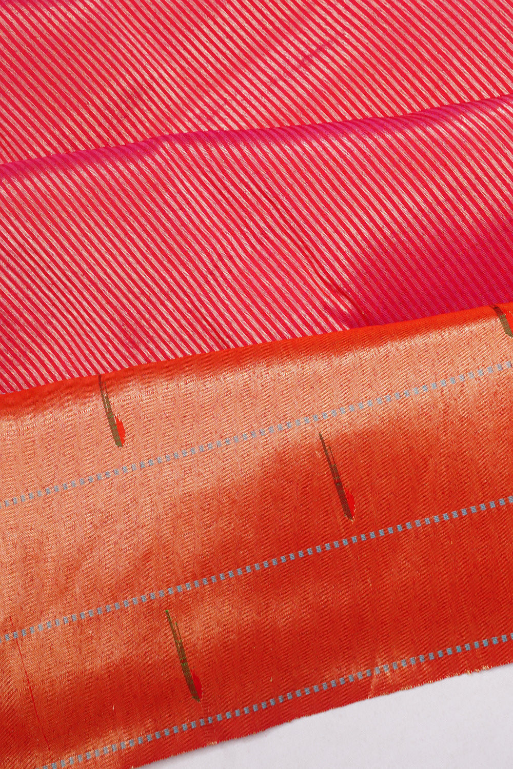 Paithani Silk Lines Red Saree With Triple Muniya Border