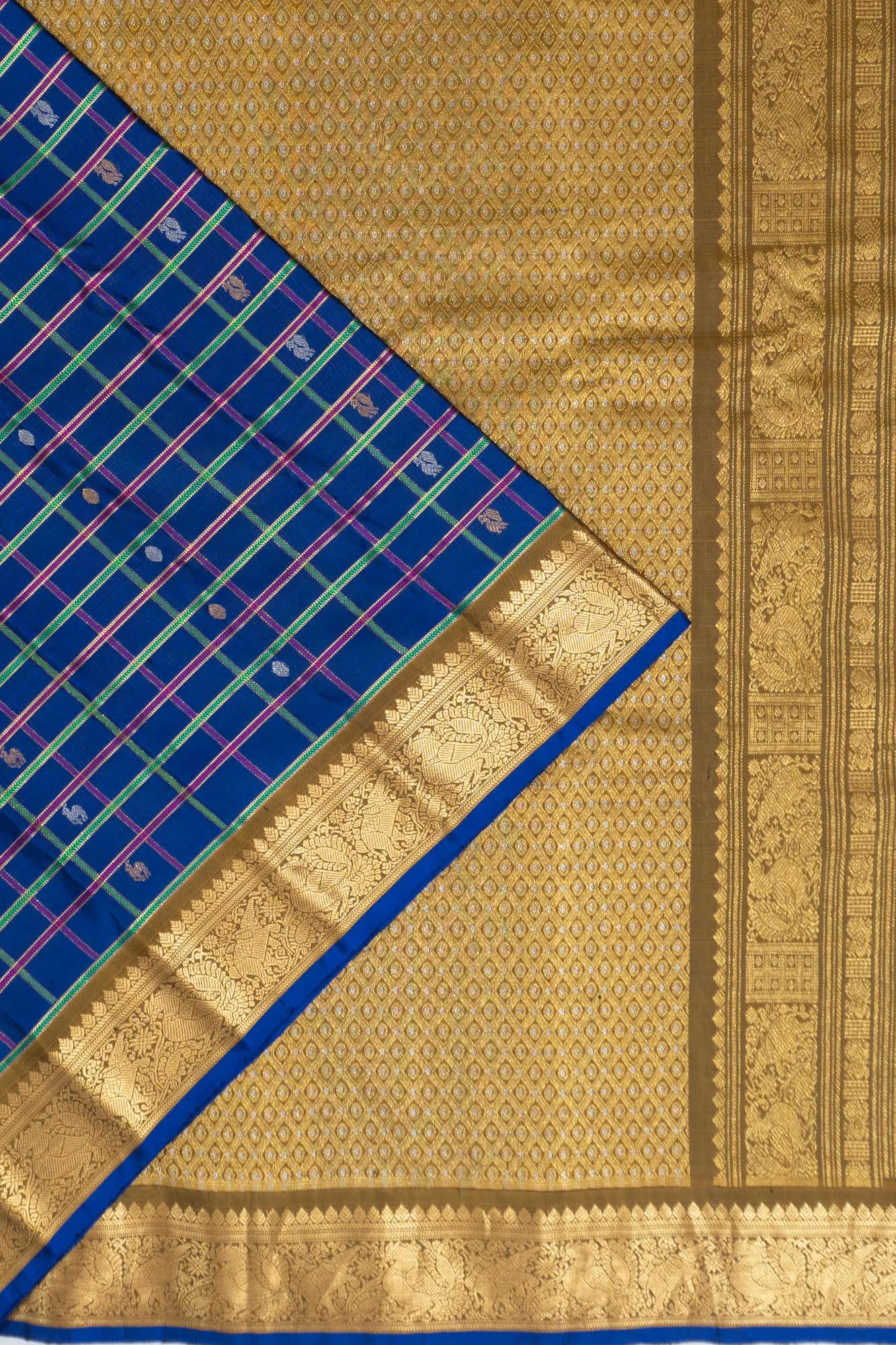 Gadwal Silk Checks And Butta Royal Blue Saree