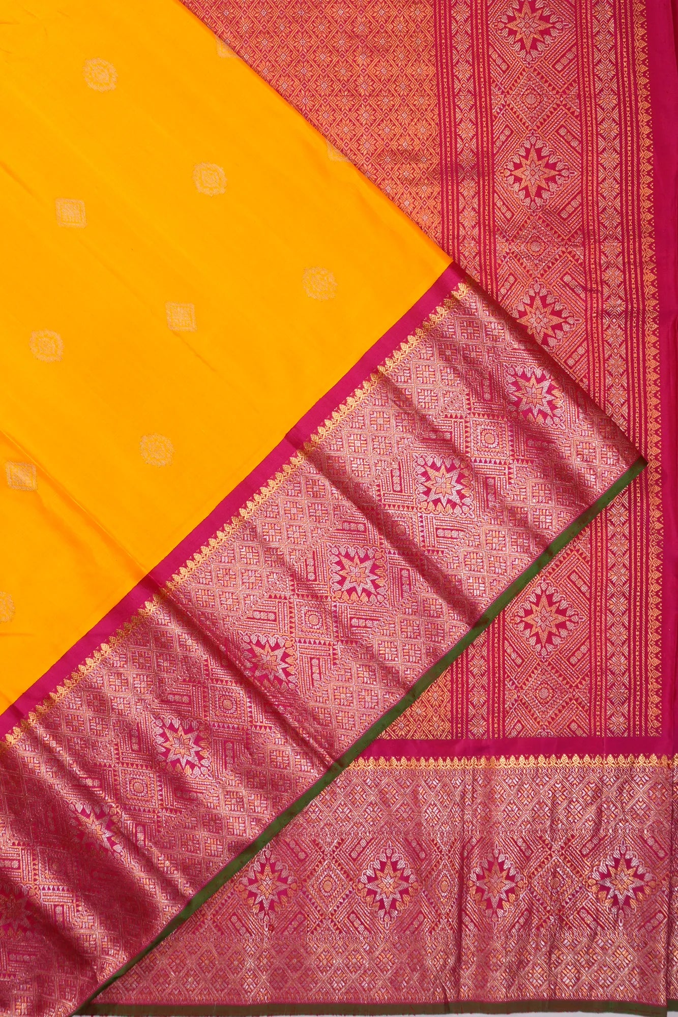 Gadwal Silk Butta Mustard Yellow Saree