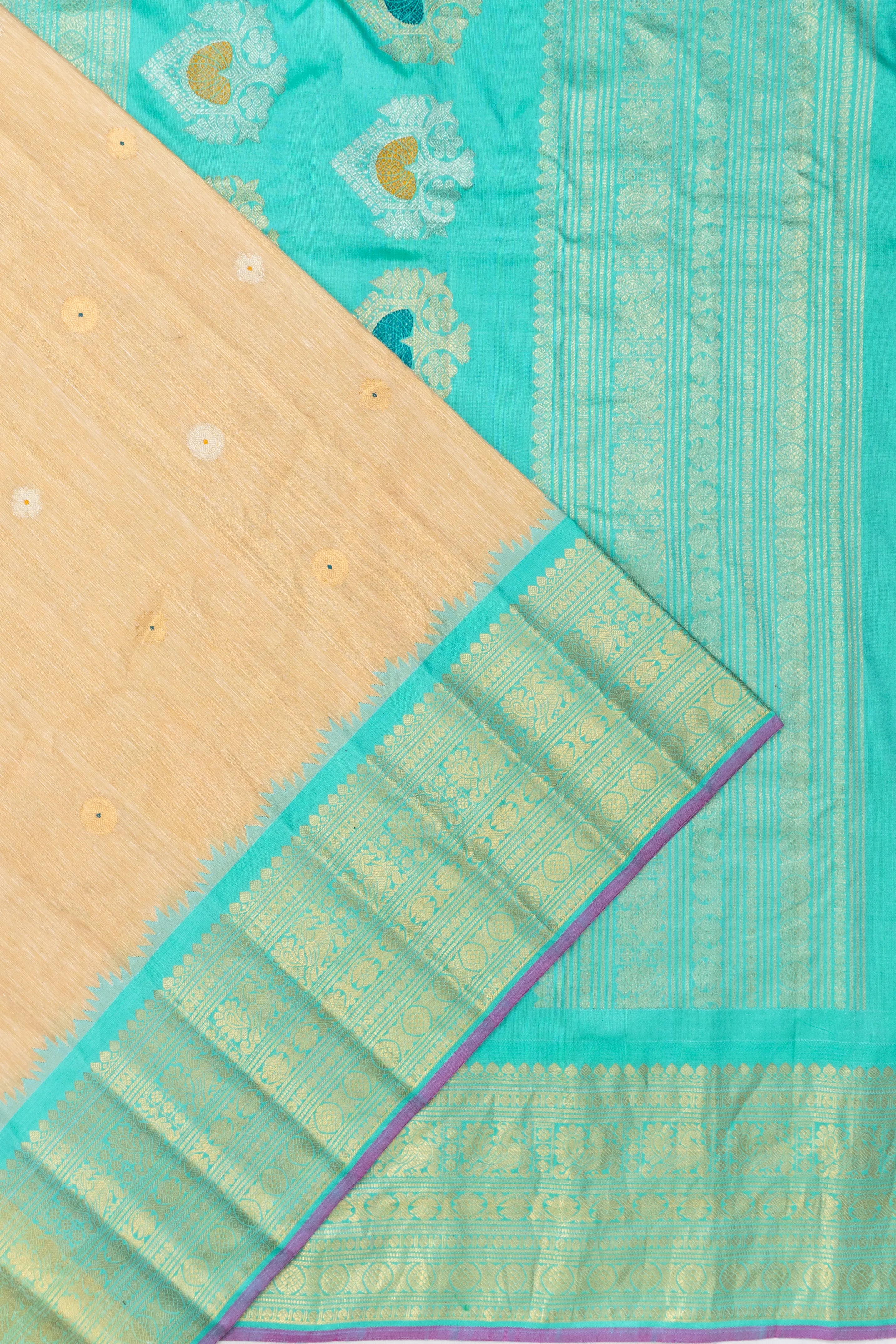 Gadwal Linen Butta Cream Saree