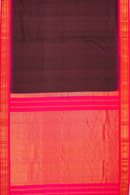 Kanchipuram Silk Checks Black Saree