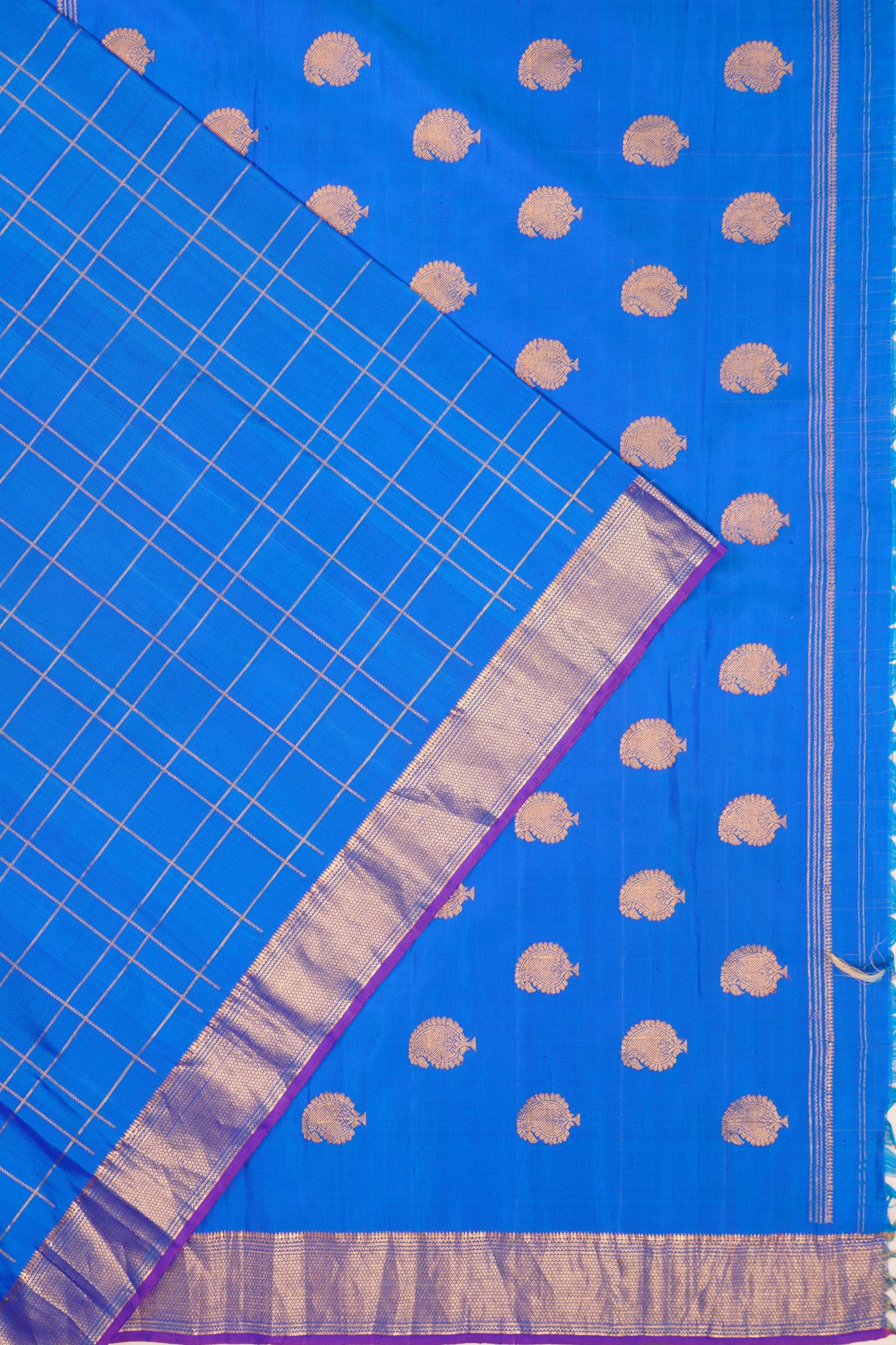 Kanchipuram Silk Checks Royal Blue Saree