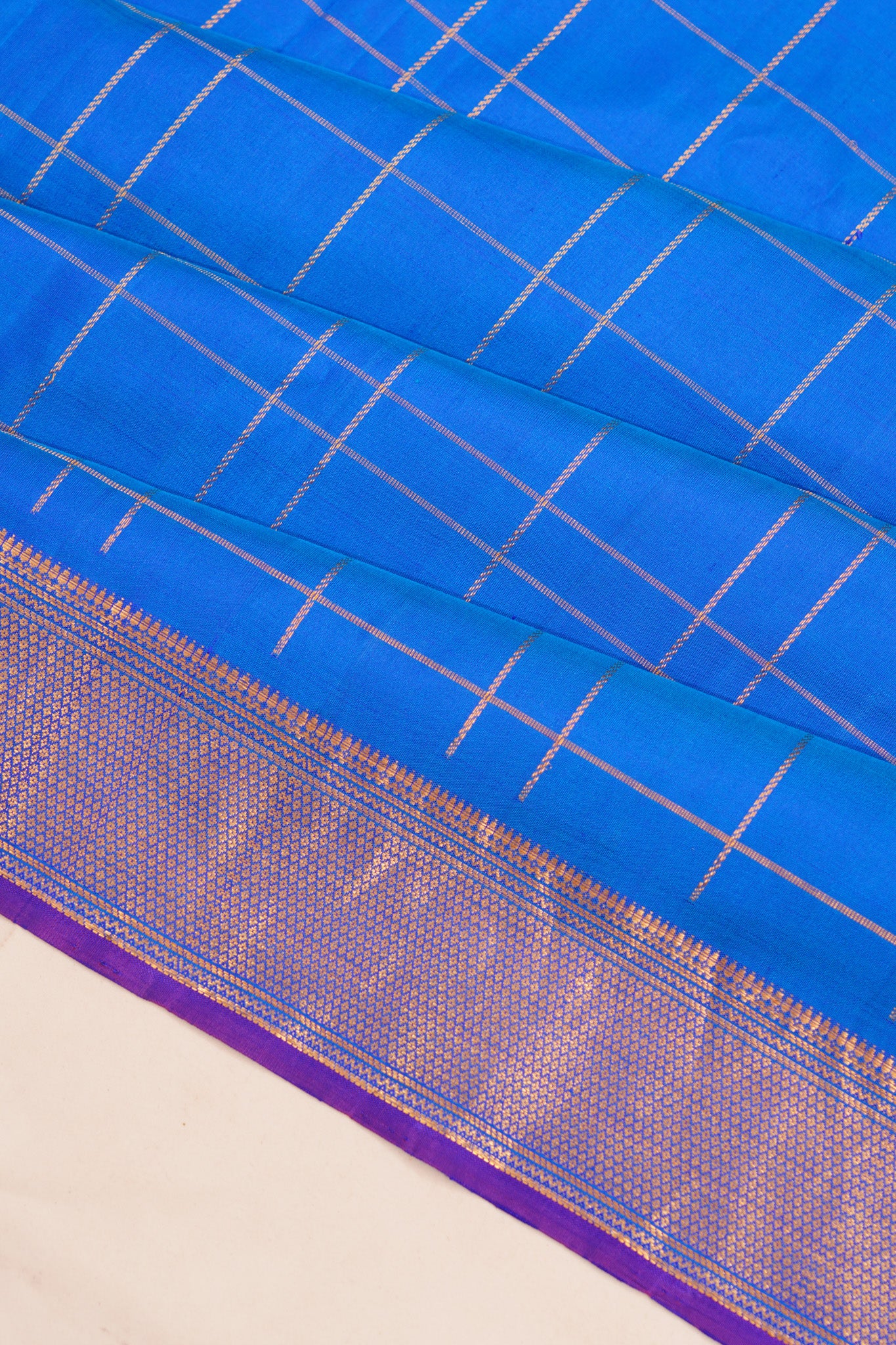 Kanchipuram Silk Checks Royal Blue Saree