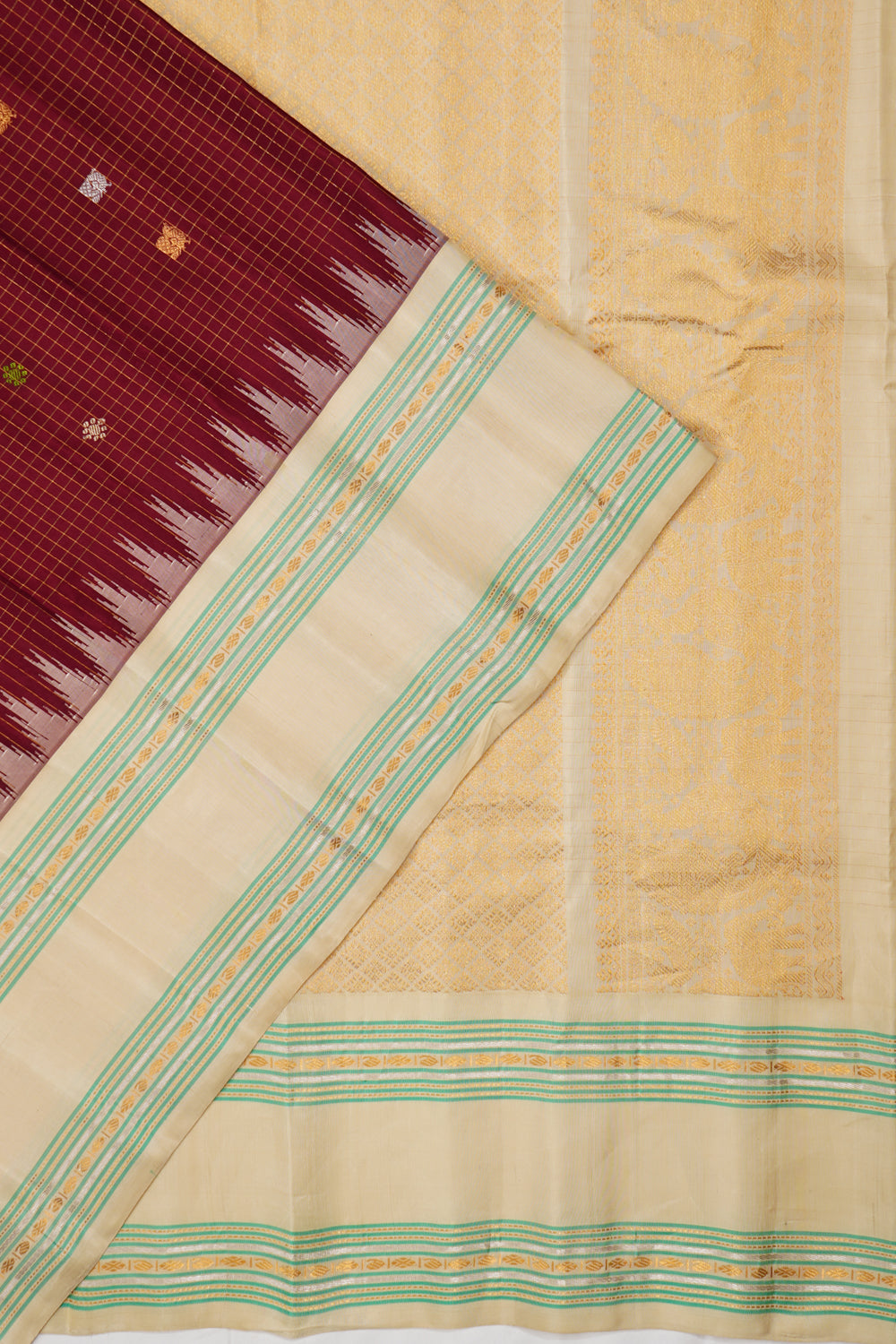 Gadwal Silk Checks And Butta Brown Saree