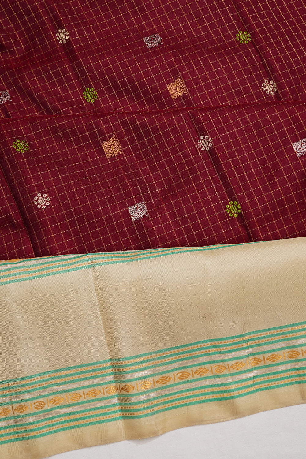 Gadwal Silk Checks And Butta Brown Saree
