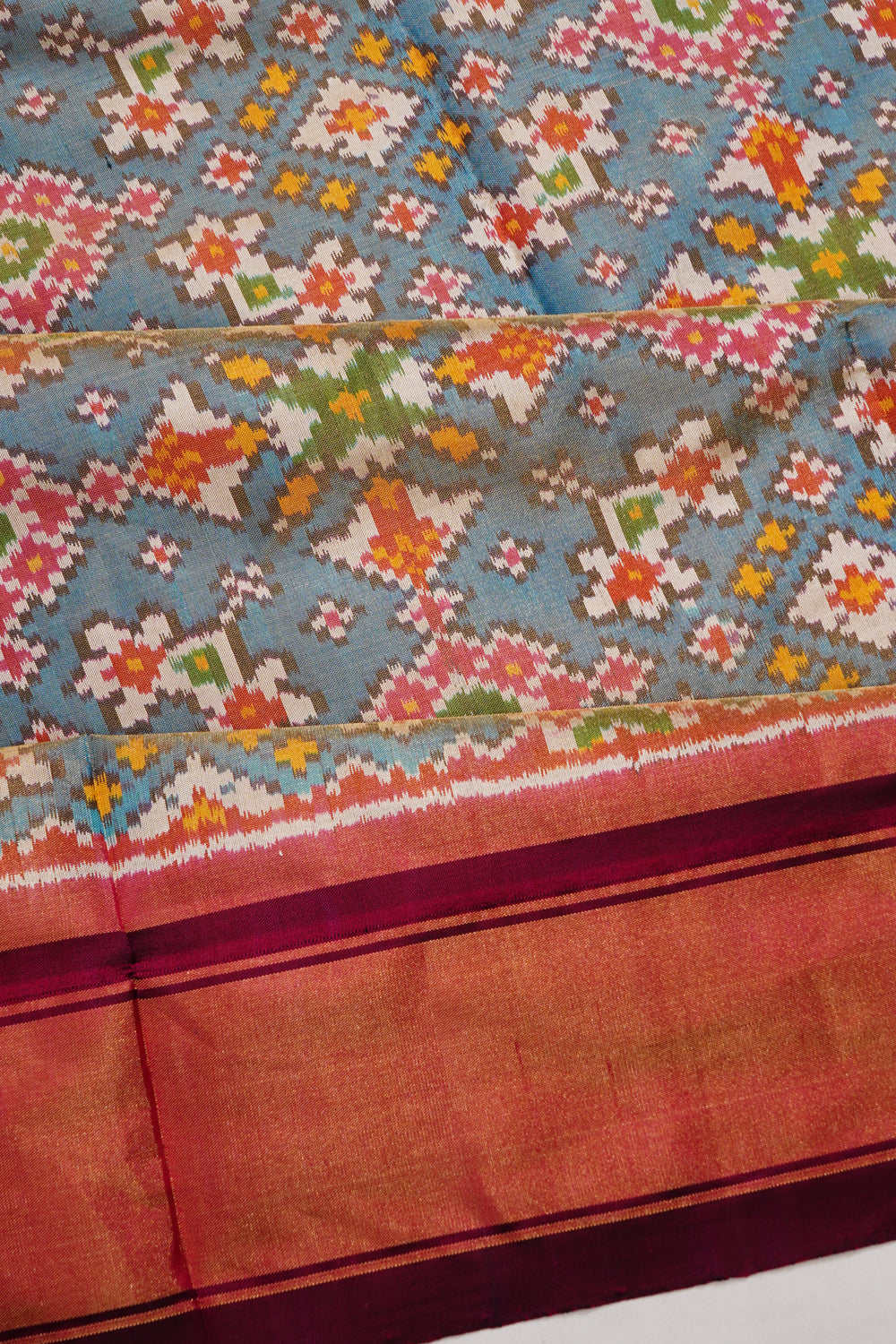 Pochampally Silk Tissue Ikat Pastel Blue Saree