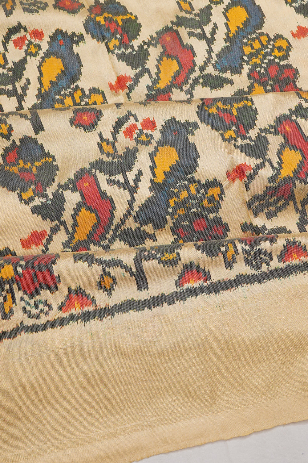 Pochampally Silk Ikat Cream Saree