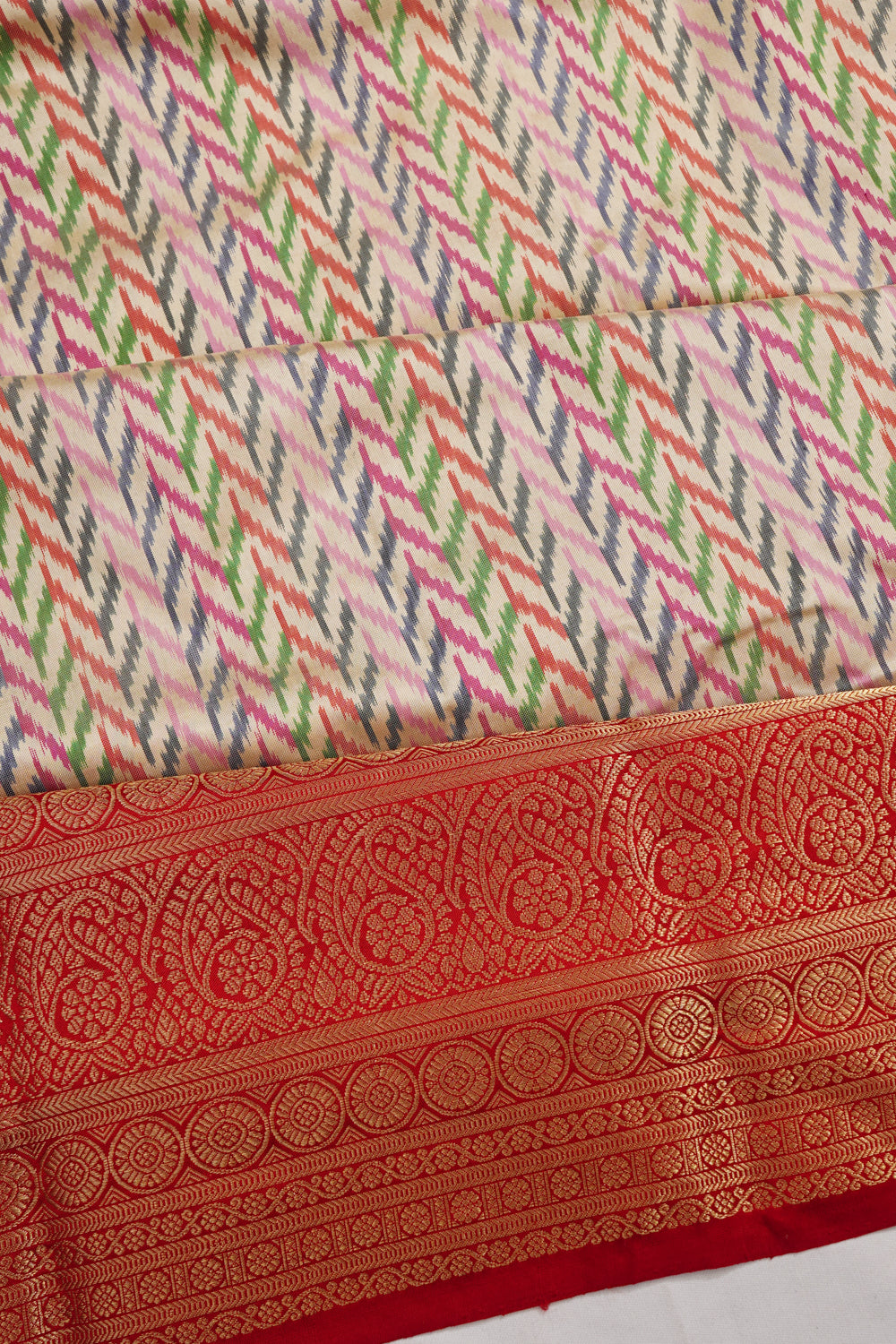 Kanchipuram Silk Ikat Cream Saree