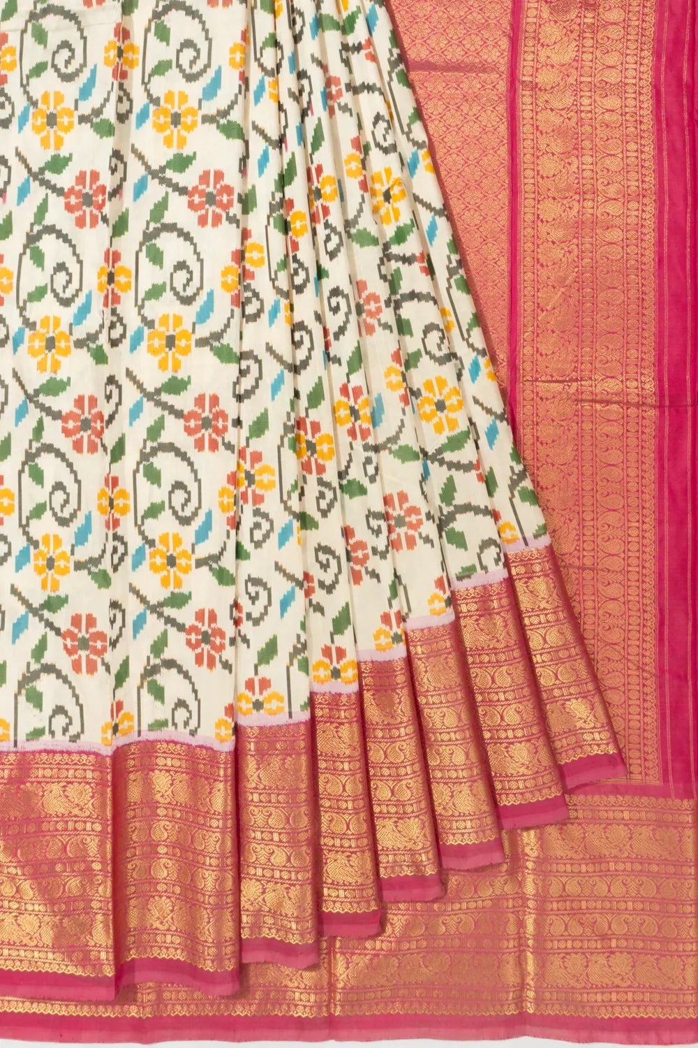 Kanchipuram Silk Ikat White Saree