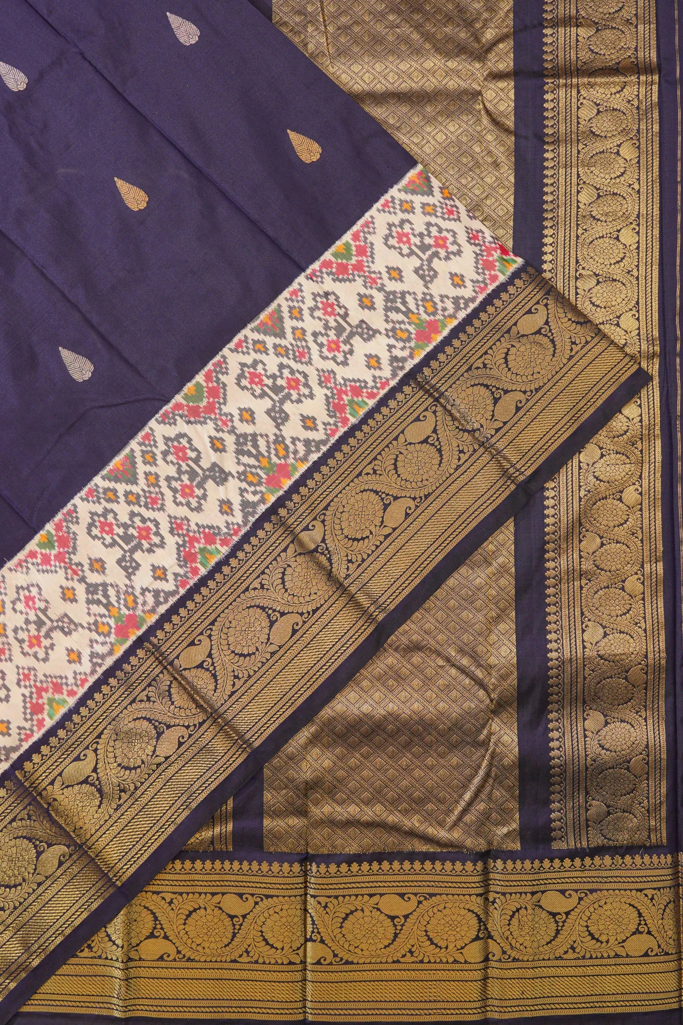 Kanchipuram Silk Ikat Butta Dark Blue Saree