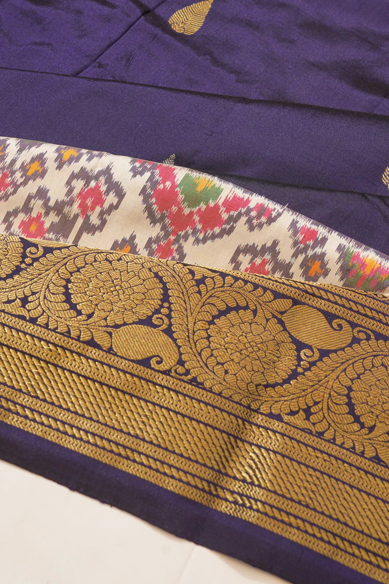 Kanchipuram Silk Ikat Butta Dark Blue Saree