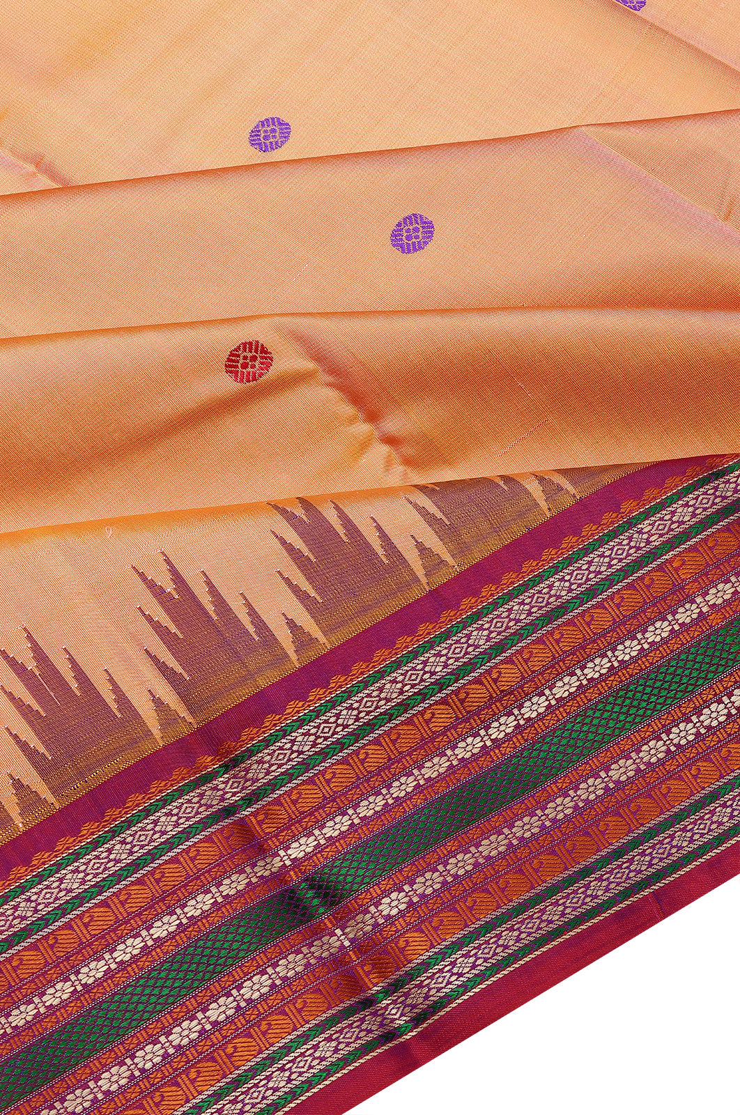 Gadwal Silk Butta Pastel Orange Saree
