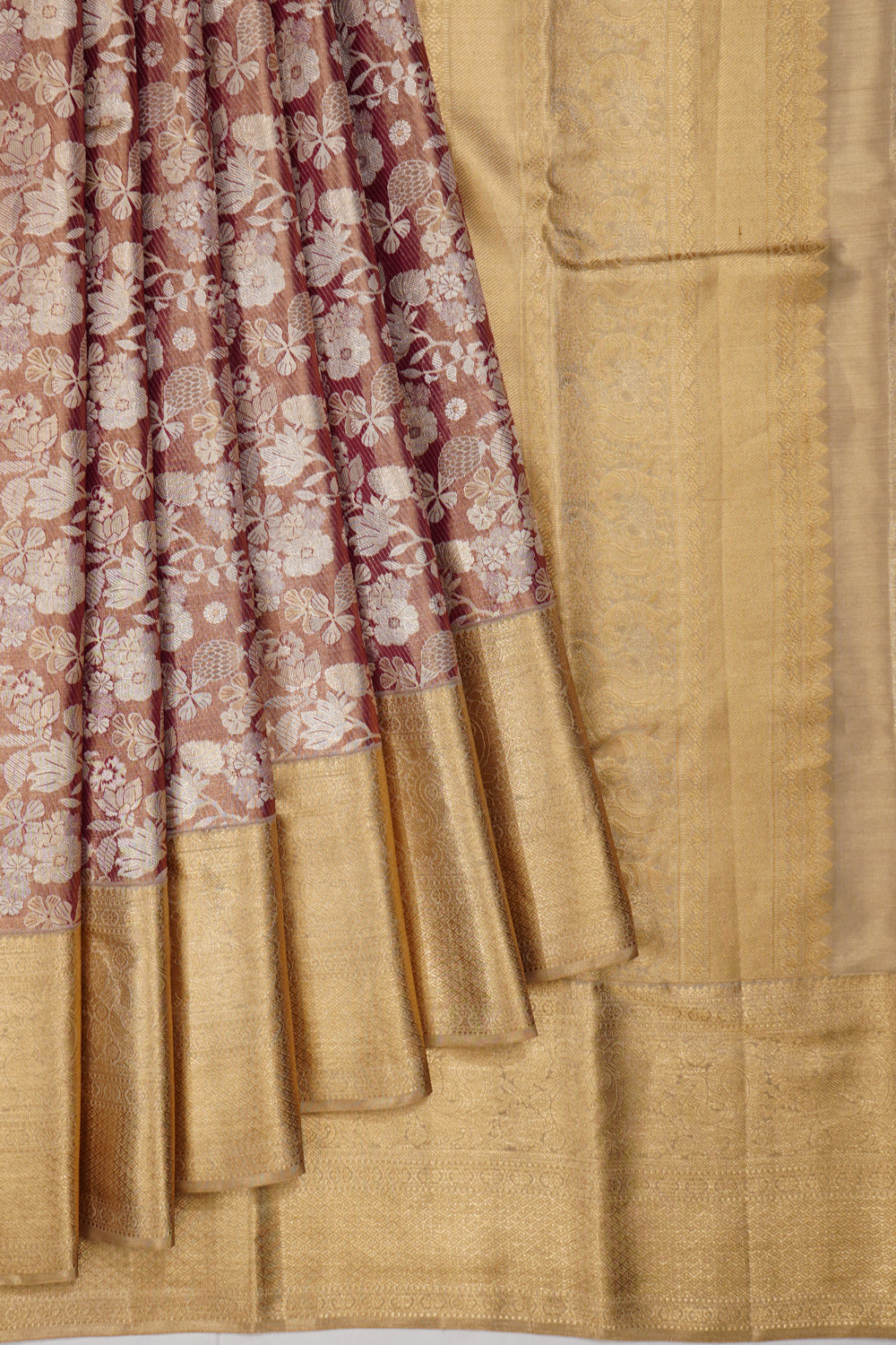 Taranga Kanchi Silk Tissue Brocade Brown Saree