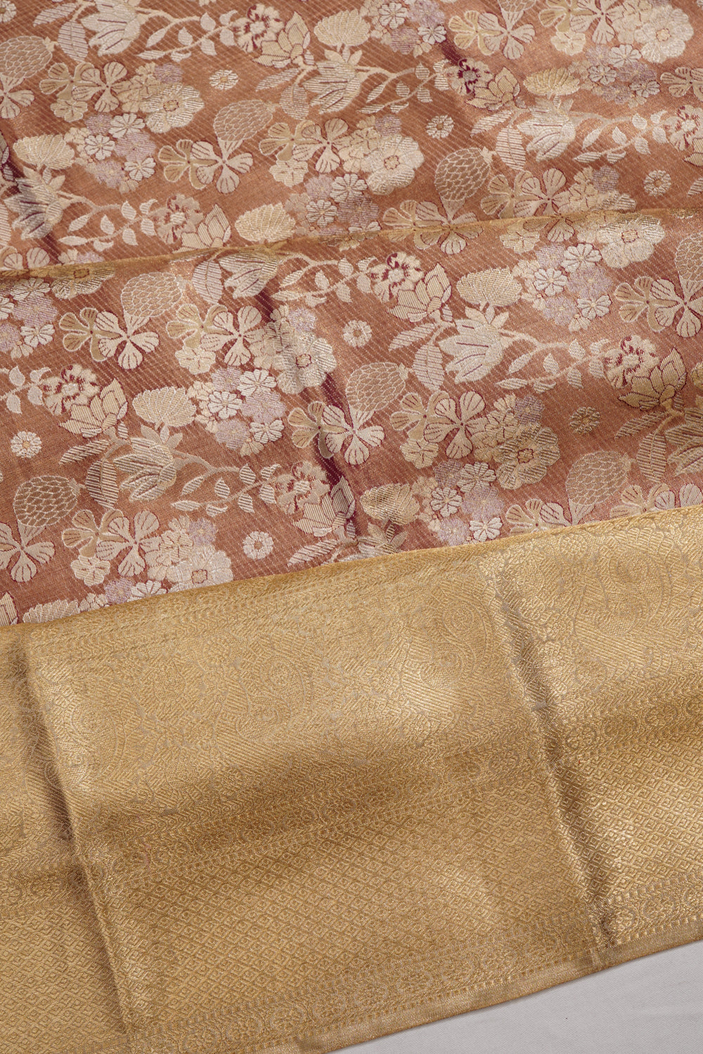 Taranga Kanchi Silk Tissue Brocade Brown Saree
