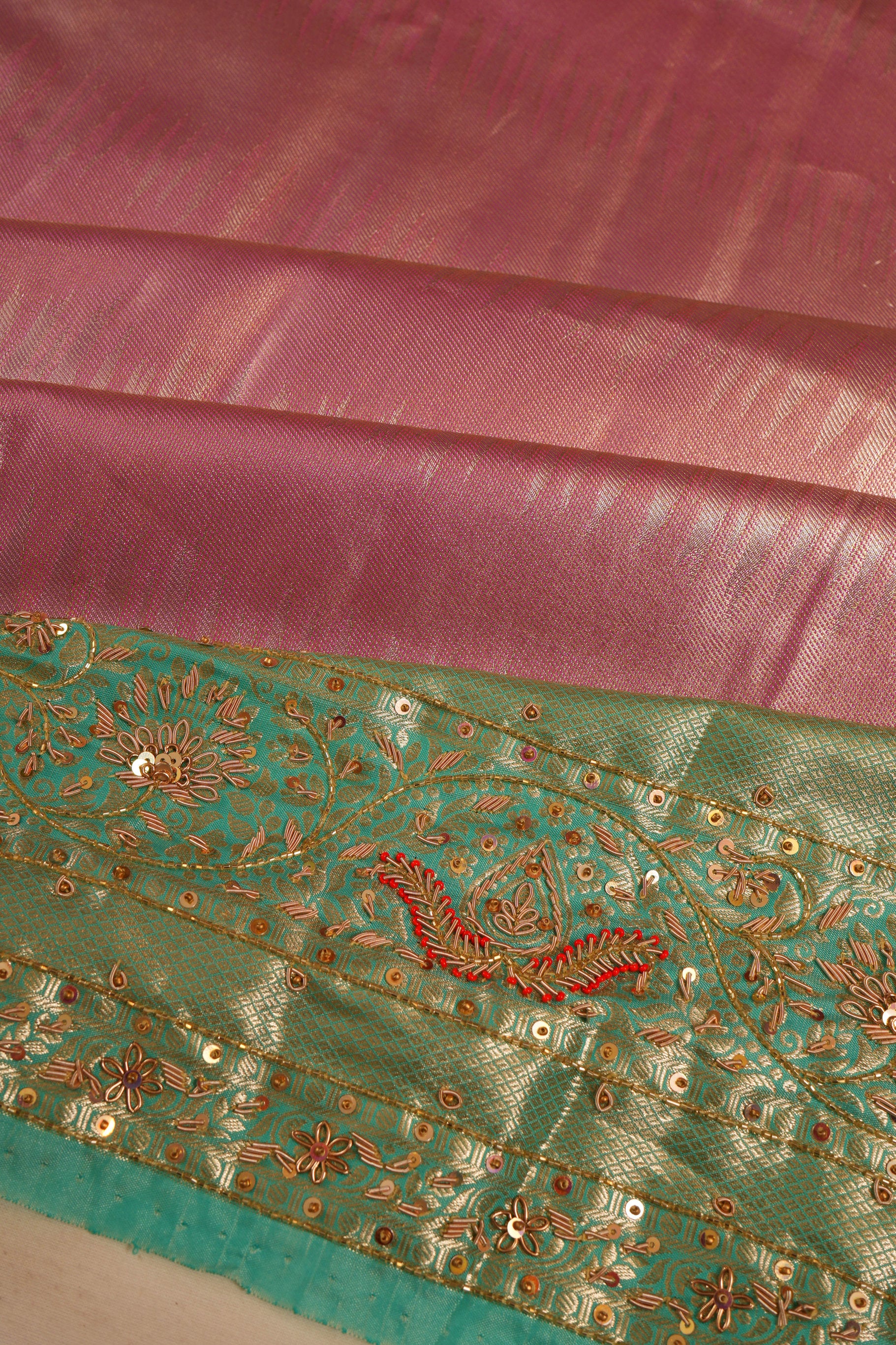 Kanchipuram Silk Tissue Baby Pink Saree With Zardosi Border