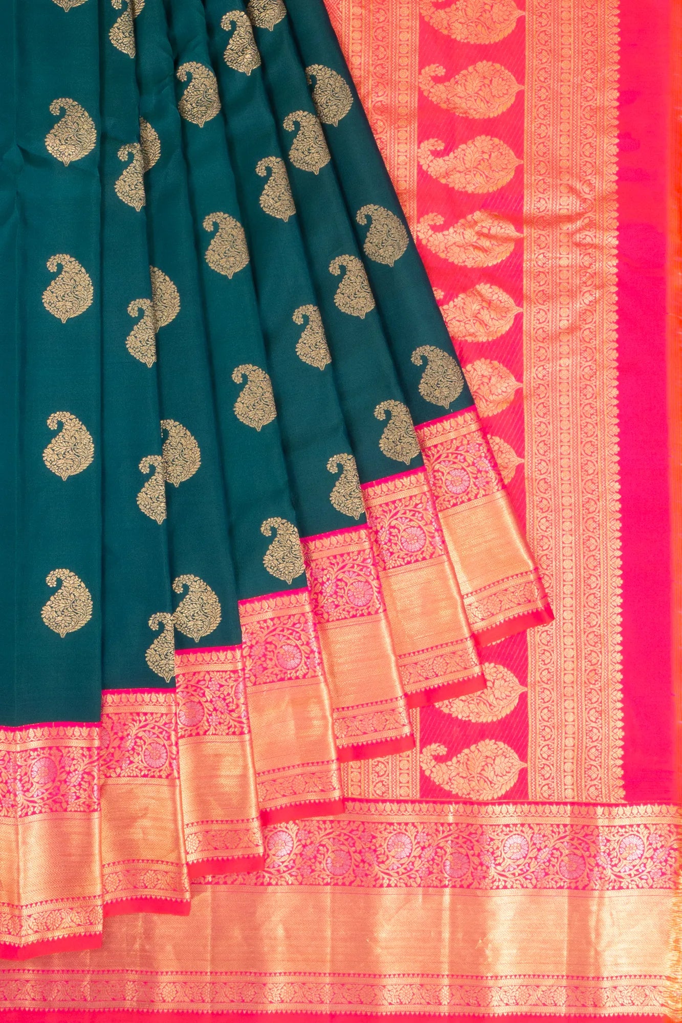 Gadwal Silk Butta Teal Blue Saree