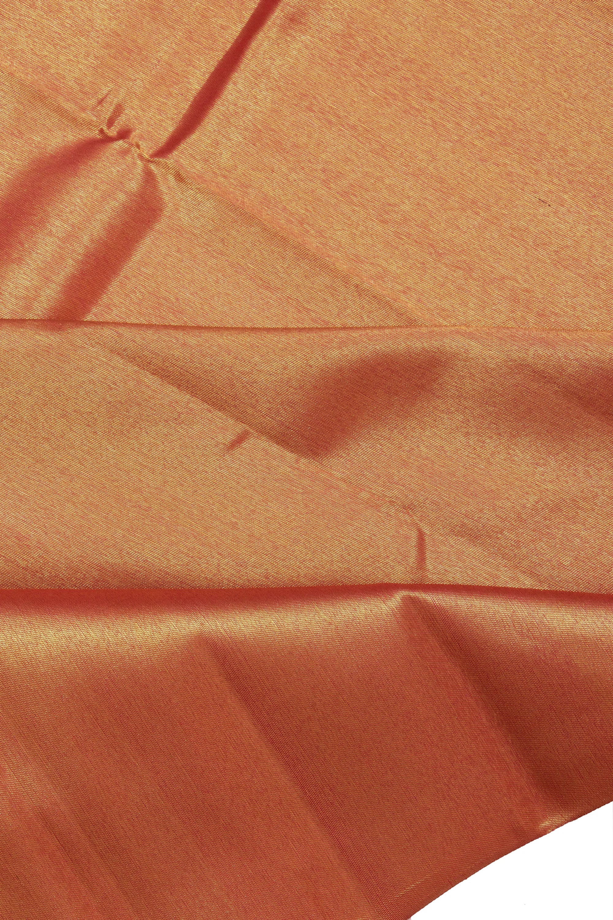 Kanchipuram Silk Plain Orange And Gold Saree