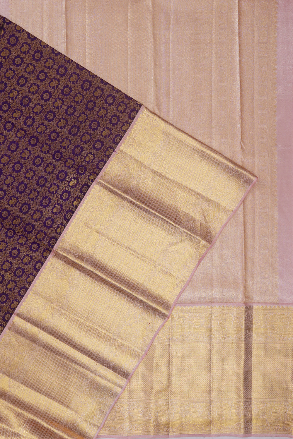 Kanchipuram Silk Checks And Butta Purple Saree
