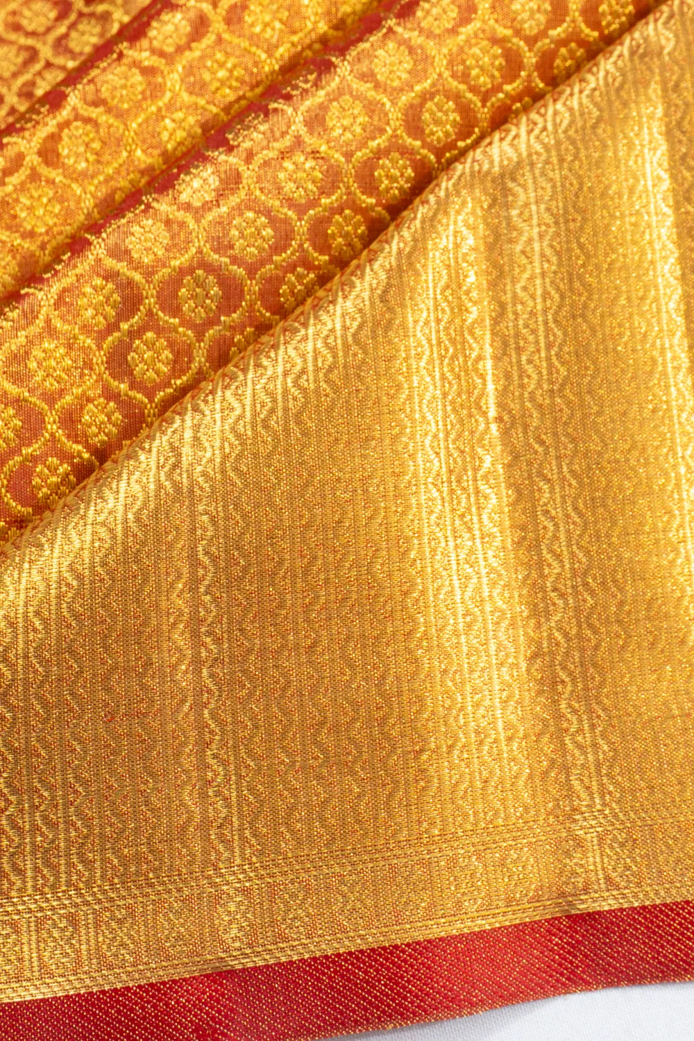 Kanchipuram Silk Tissue Brocade Golden Red Saree
